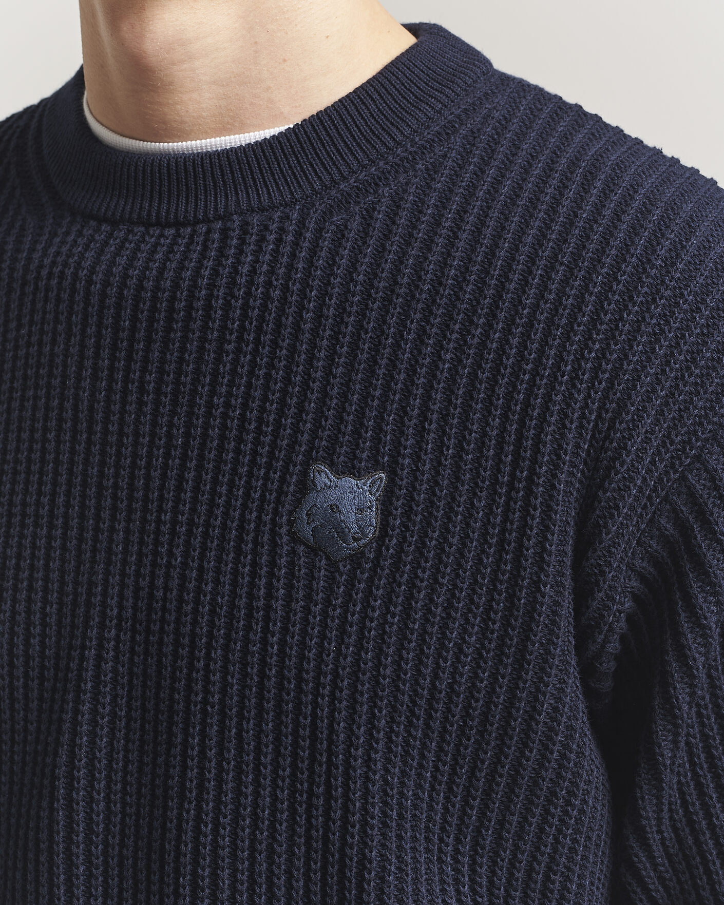 Herr | Tröjor | Maison Kitsuné | Tonal Fox Head Rib Knitted Sweater Navy