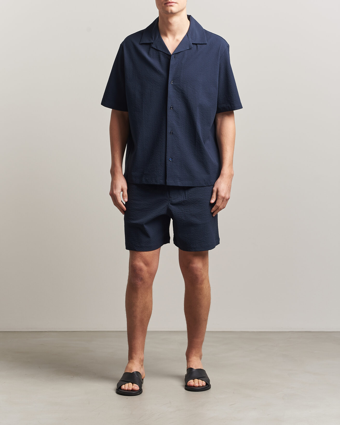 Herr | Shorts | Maison Kitsuné | Seersucker Drawstring Shorts Navy