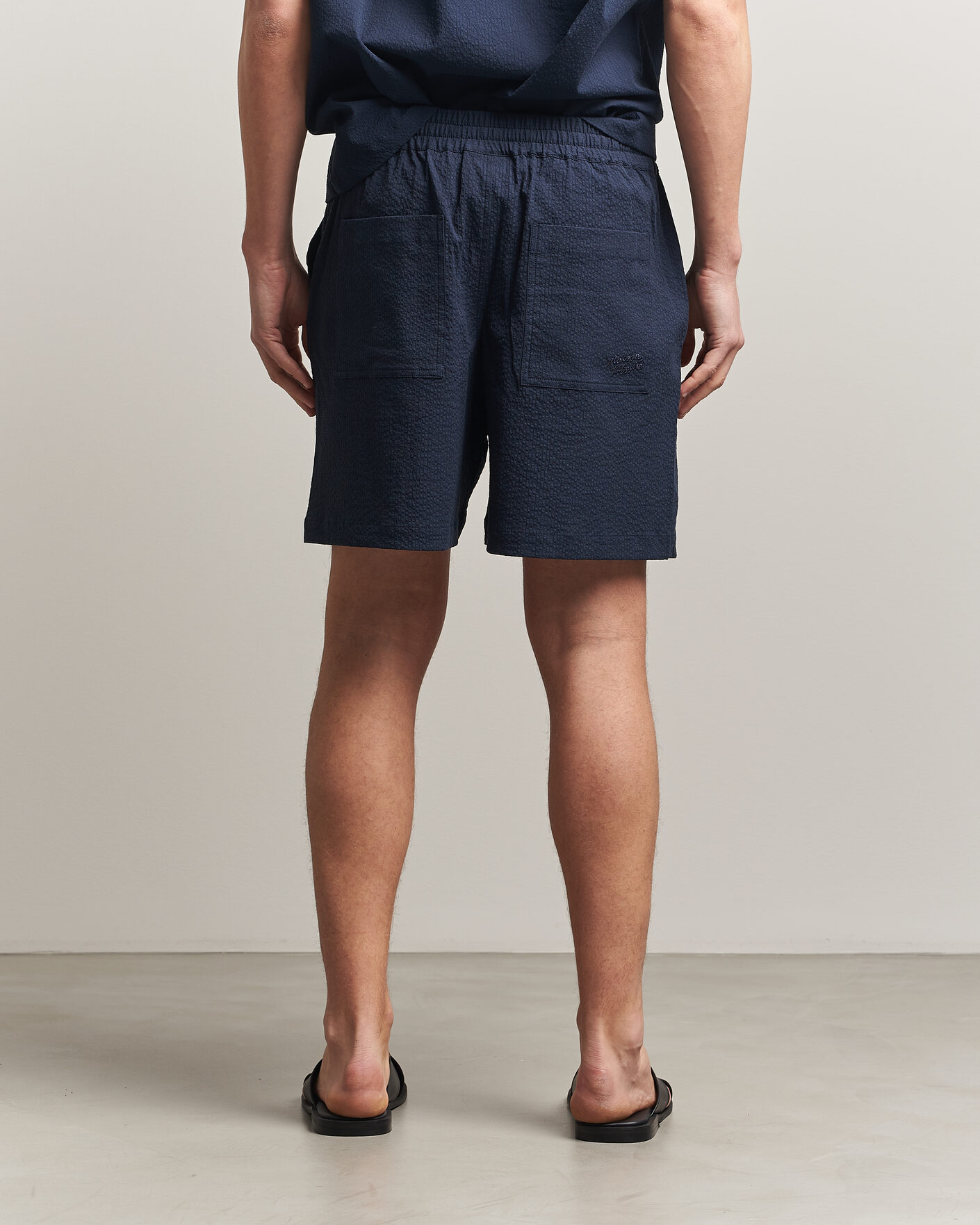 Herr | Shorts | Maison Kitsuné | Seersucker Drawstring Shorts Navy