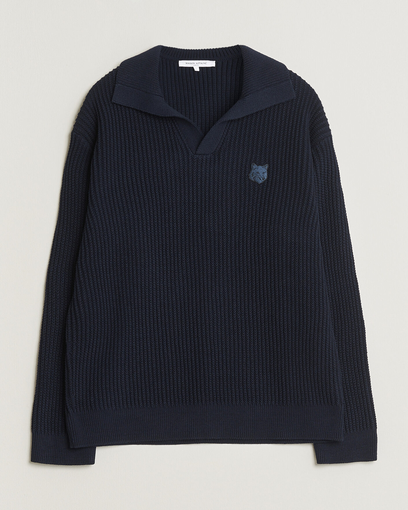 Herr | Pikéer | Maison Kitsuné | Tonal Fox Head Rib Knitted Polo Navy
