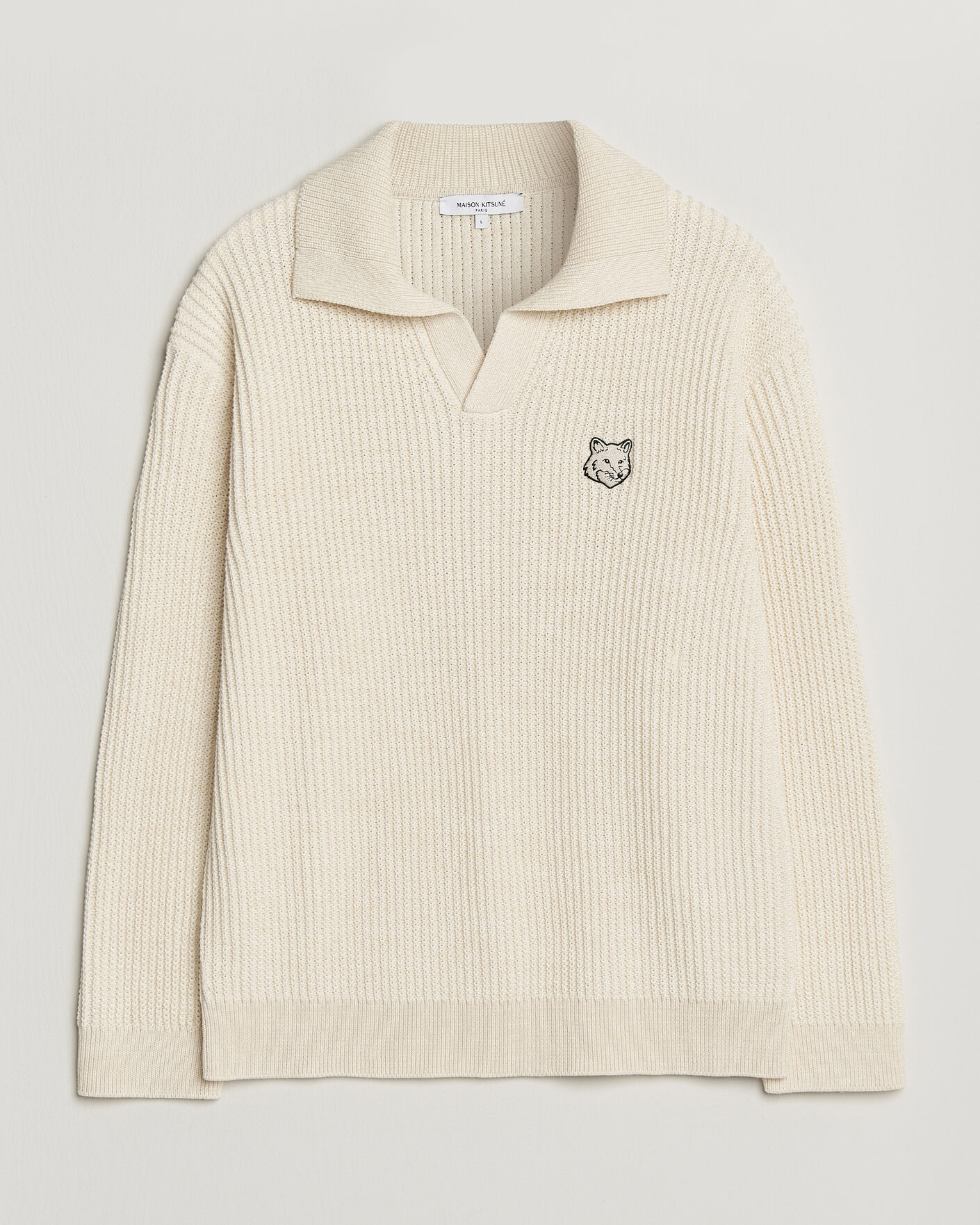 Herr | Pikéer | Maison Kitsuné | Tonal Fox Head Rib Knitted Polo Sandshell