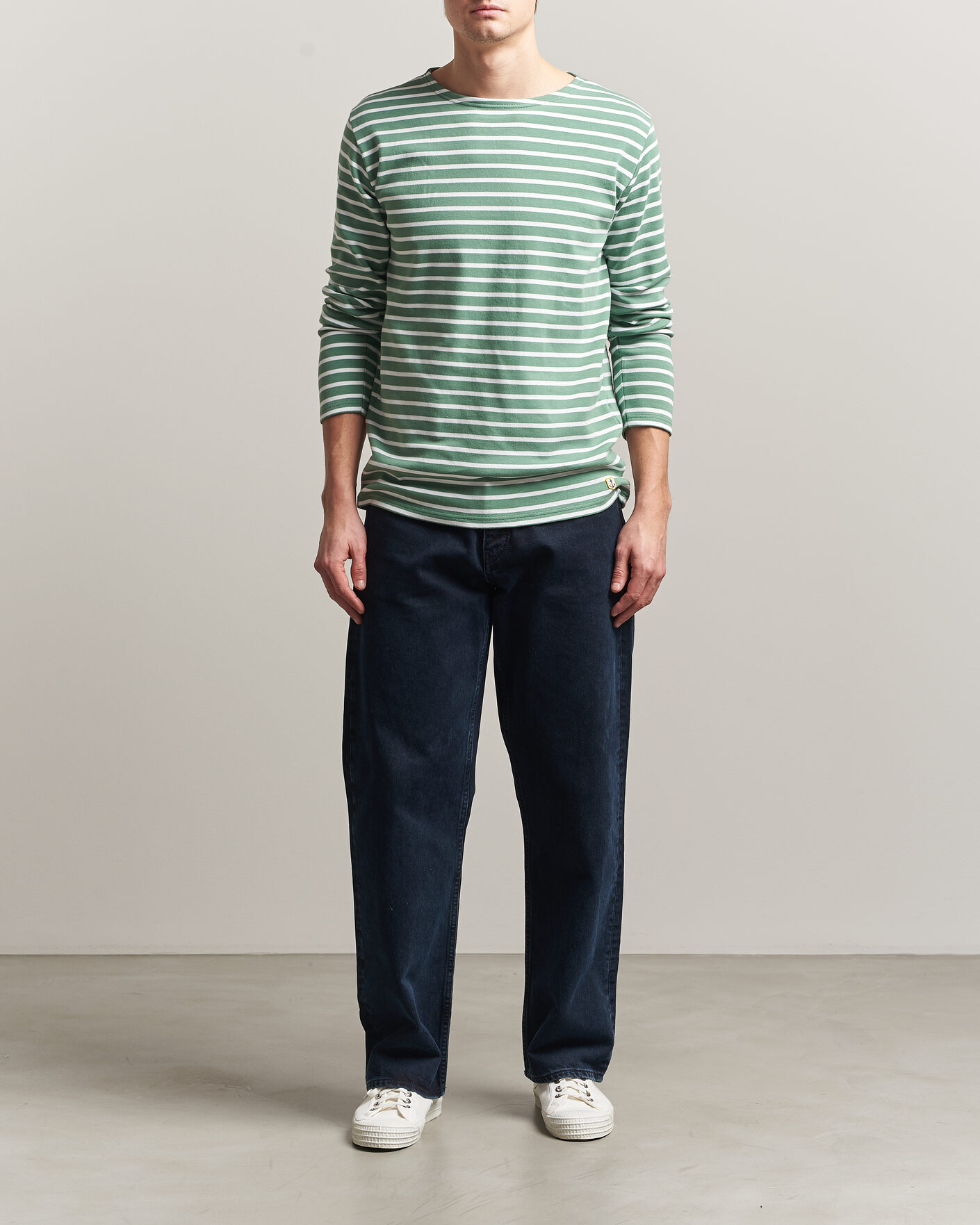 Herr | T-Shirts | Armor-lux | Houat Héritage Stripe Long Sleeve T-Shirt Ivy/Blanc
