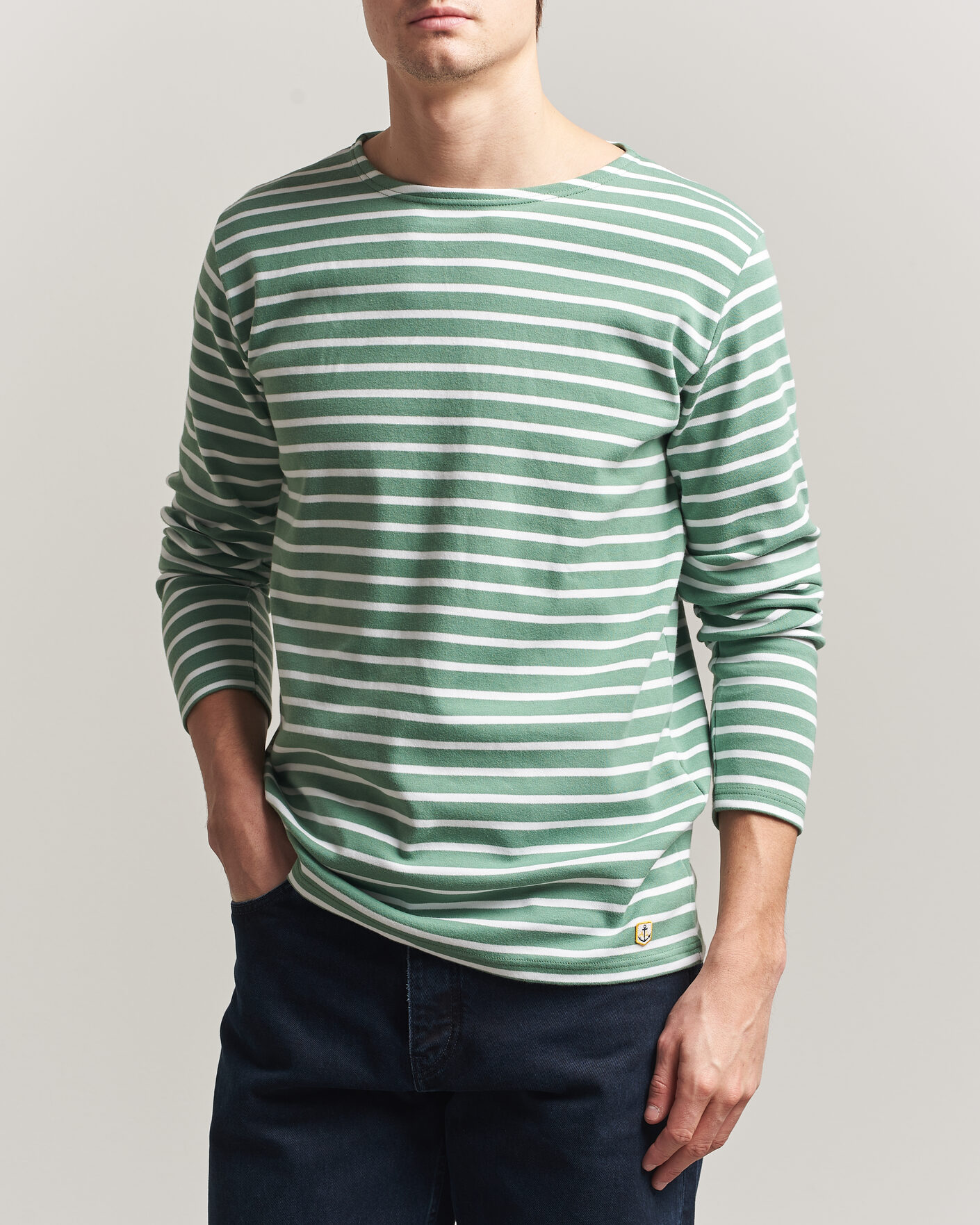 Herr | T-Shirts | Armor-lux | Houat Héritage Stripe Long Sleeve T-Shirt Ivy/Blanc