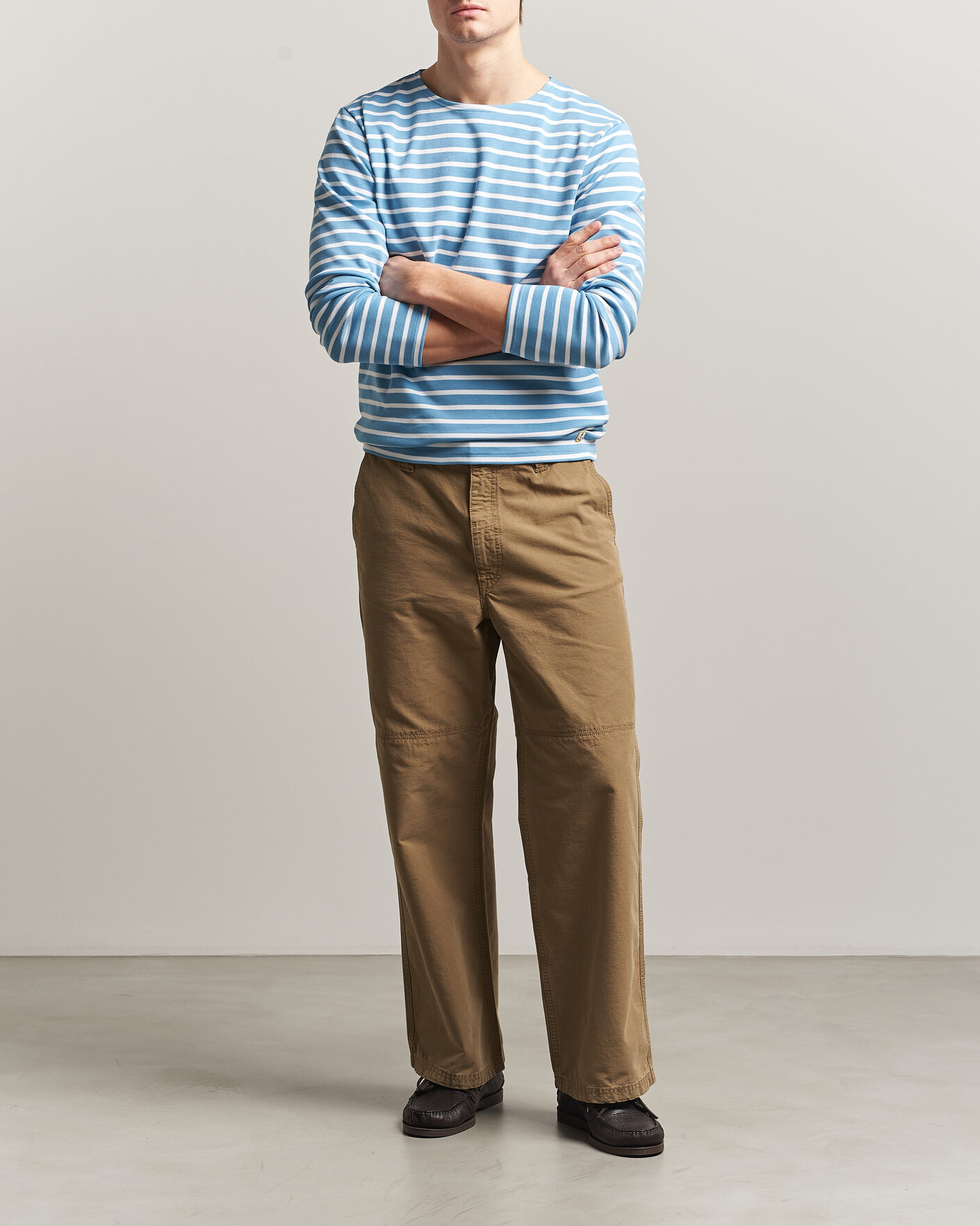 Herr | T-Shirts | Armor-lux | Houat Héritage Stripe Long Sleeve T-Shirt Waterfall/Blanc