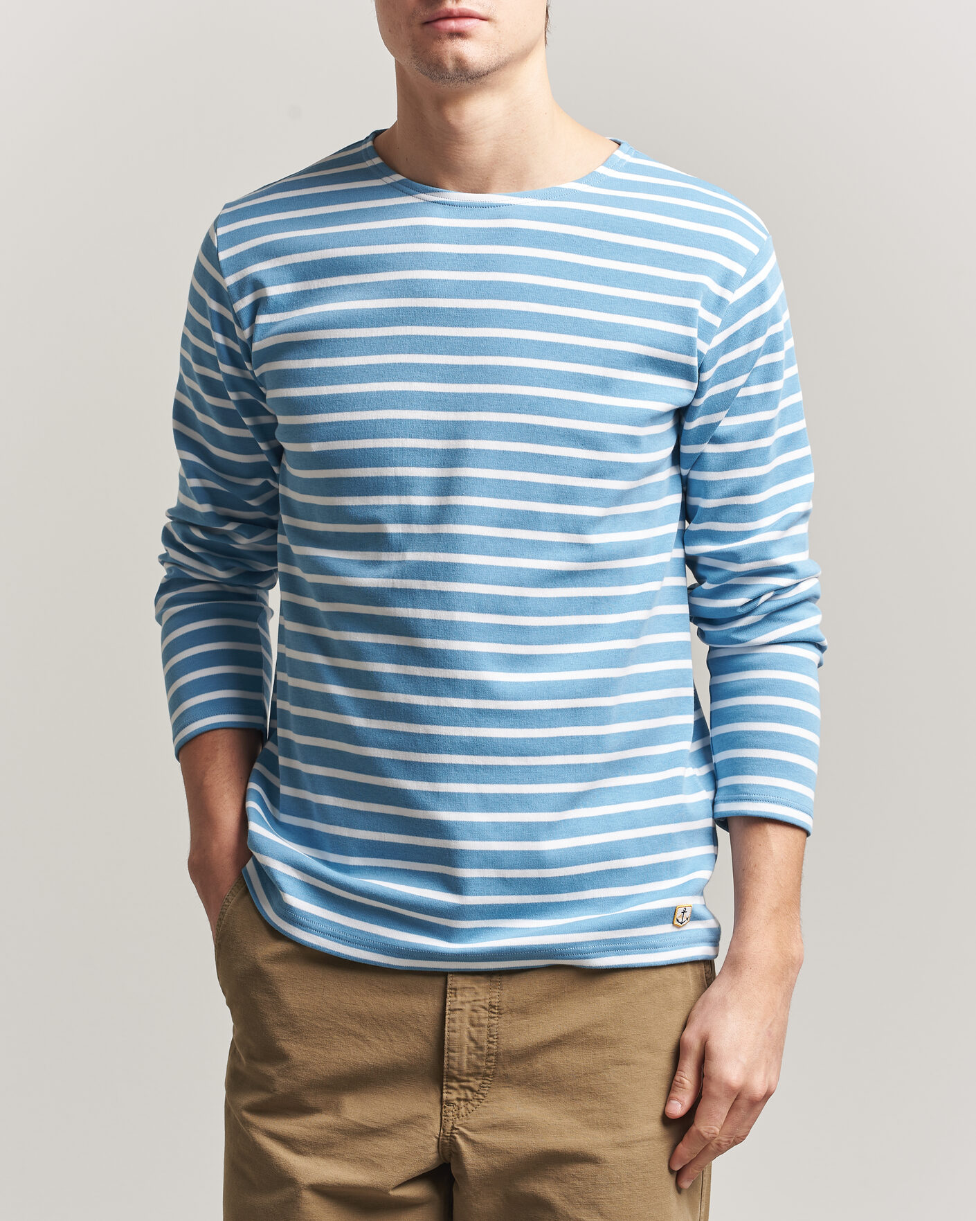 Herr | T-Shirts | Armor-lux | Houat Héritage Stripe Long Sleeve T-Shirt Waterfall/Blanc