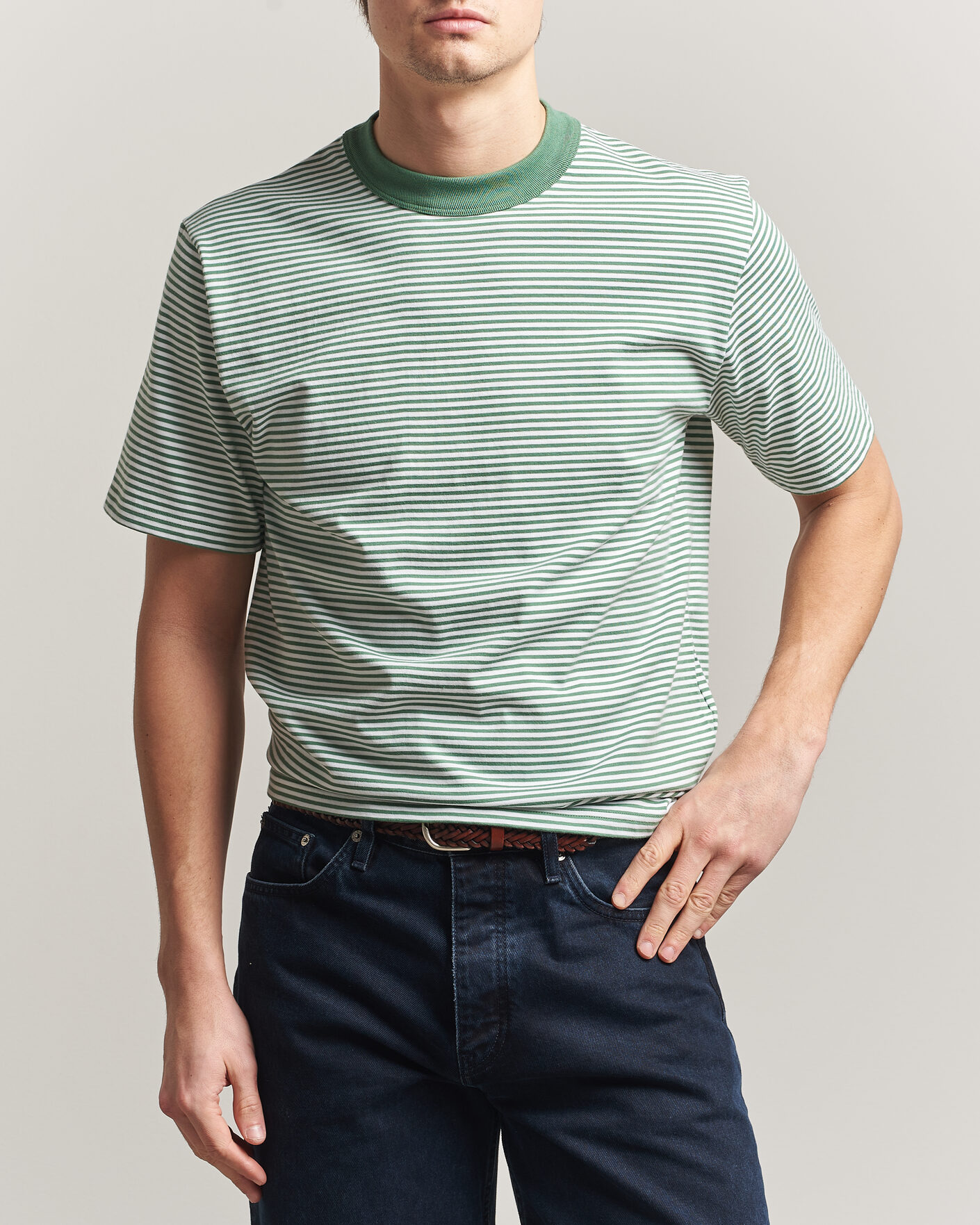 Herr | T-Shirts | Armor-lux | Callac Héritage Stripe T-Shirt Ivy/Blanc