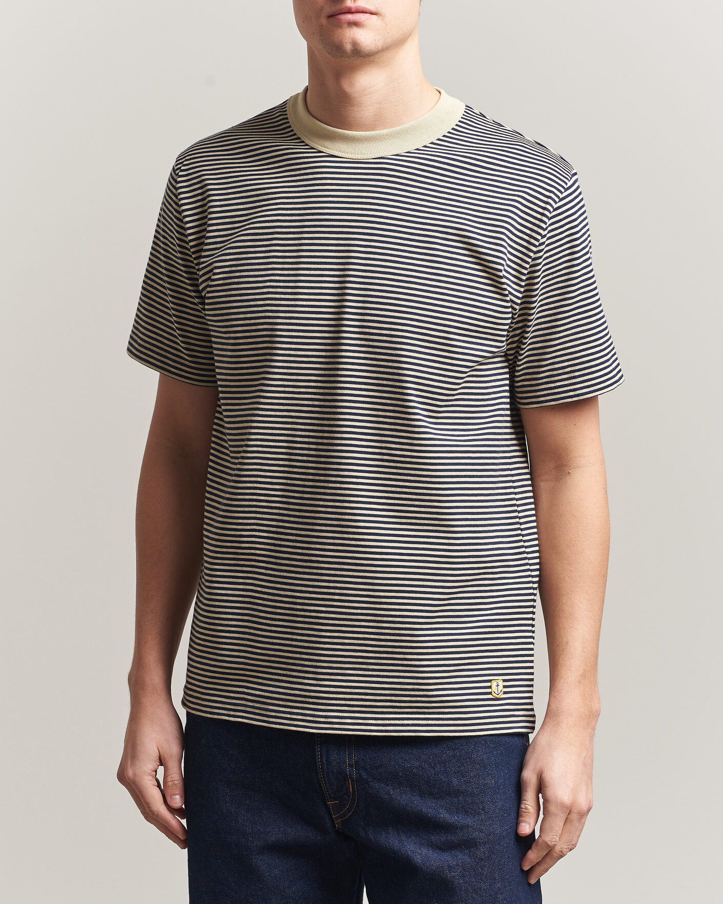 Herr | T-Shirts | Armor-lux | Callac Héritage Stripe T-Shirt Gravel/Marine Deep