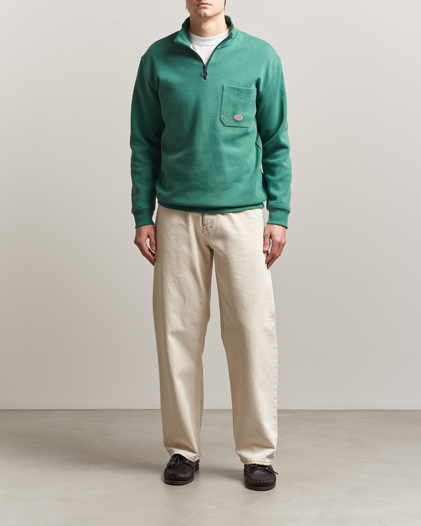 Herr | Tröjor | Armor-lux | Camionneur Cotton Half Zip Sweater Dark Ivy