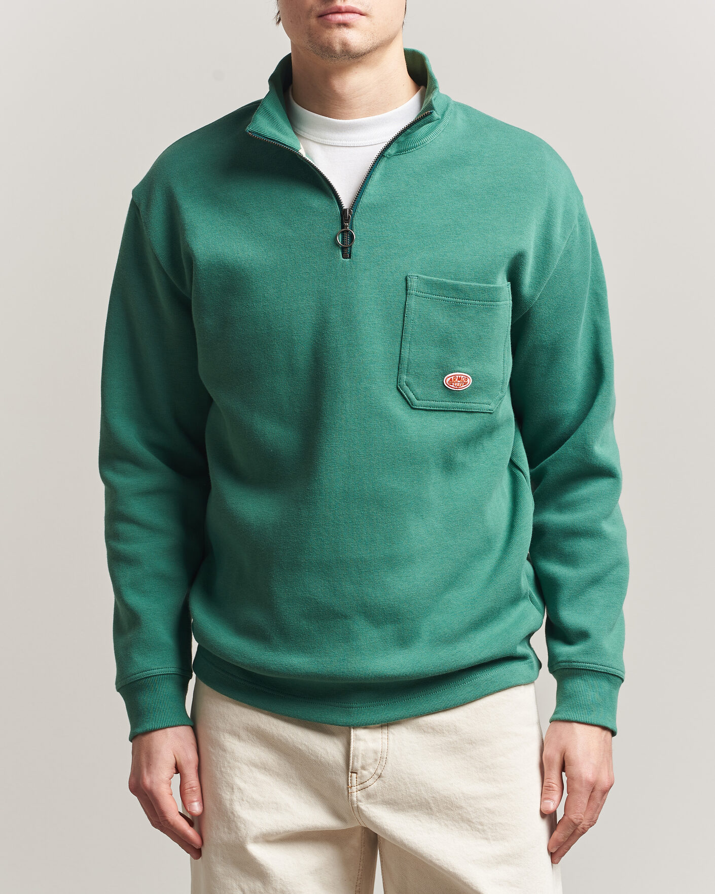 Herr | Tröjor | Armor-lux | Camionneur Cotton Half Zip Sweater Dark Ivy