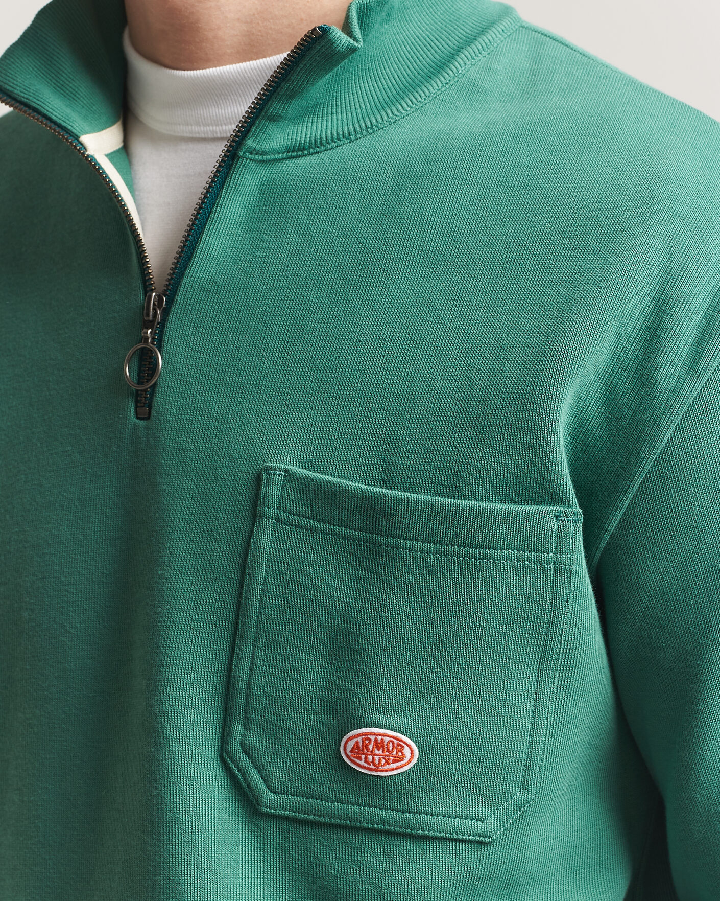 Herr | Tröjor | Armor-lux | Camionneur Cotton Half Zip Sweater Dark Ivy