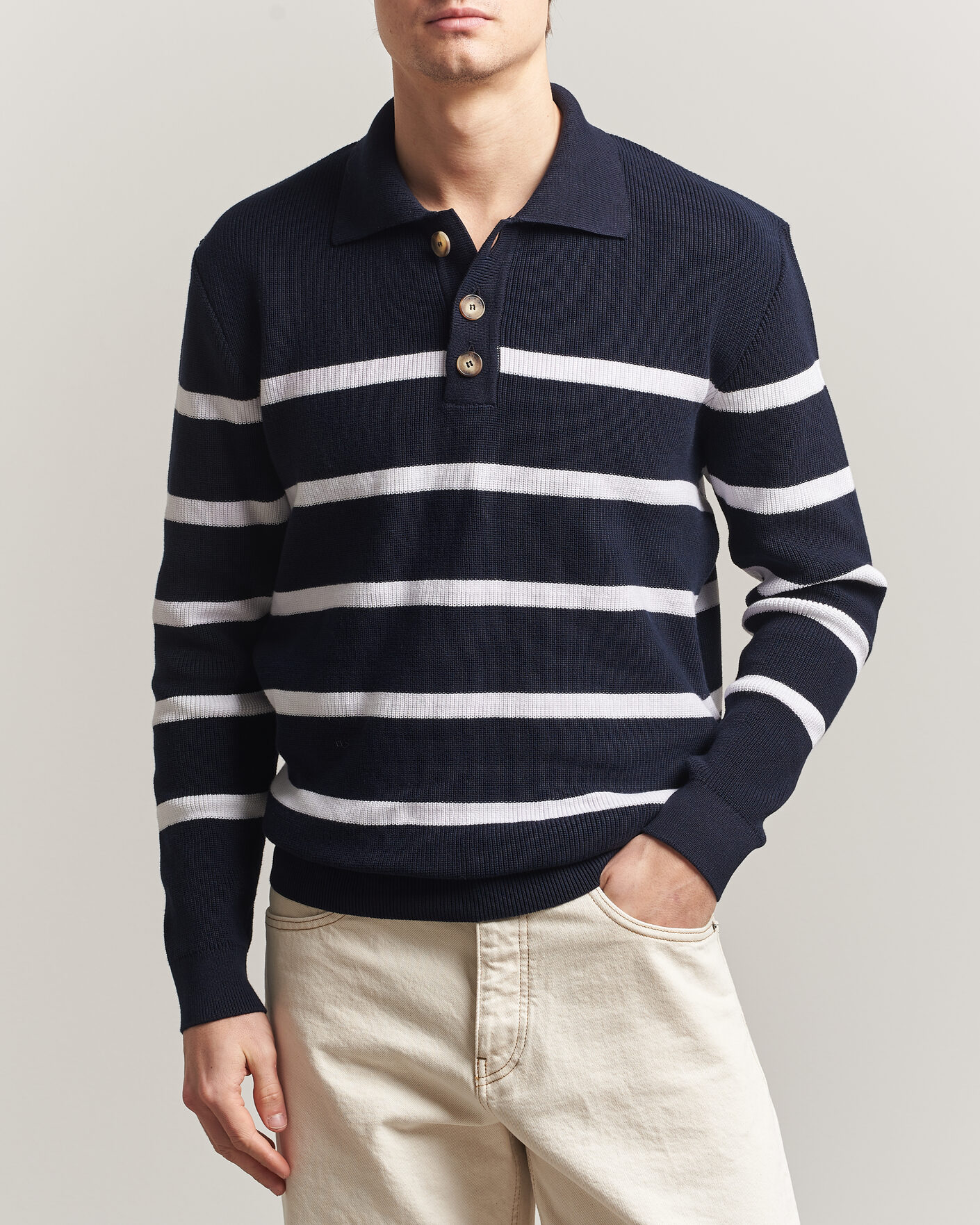 Herr | Tröjor | Armor-lux | Heritage Knitted Polo Marine/Blanc