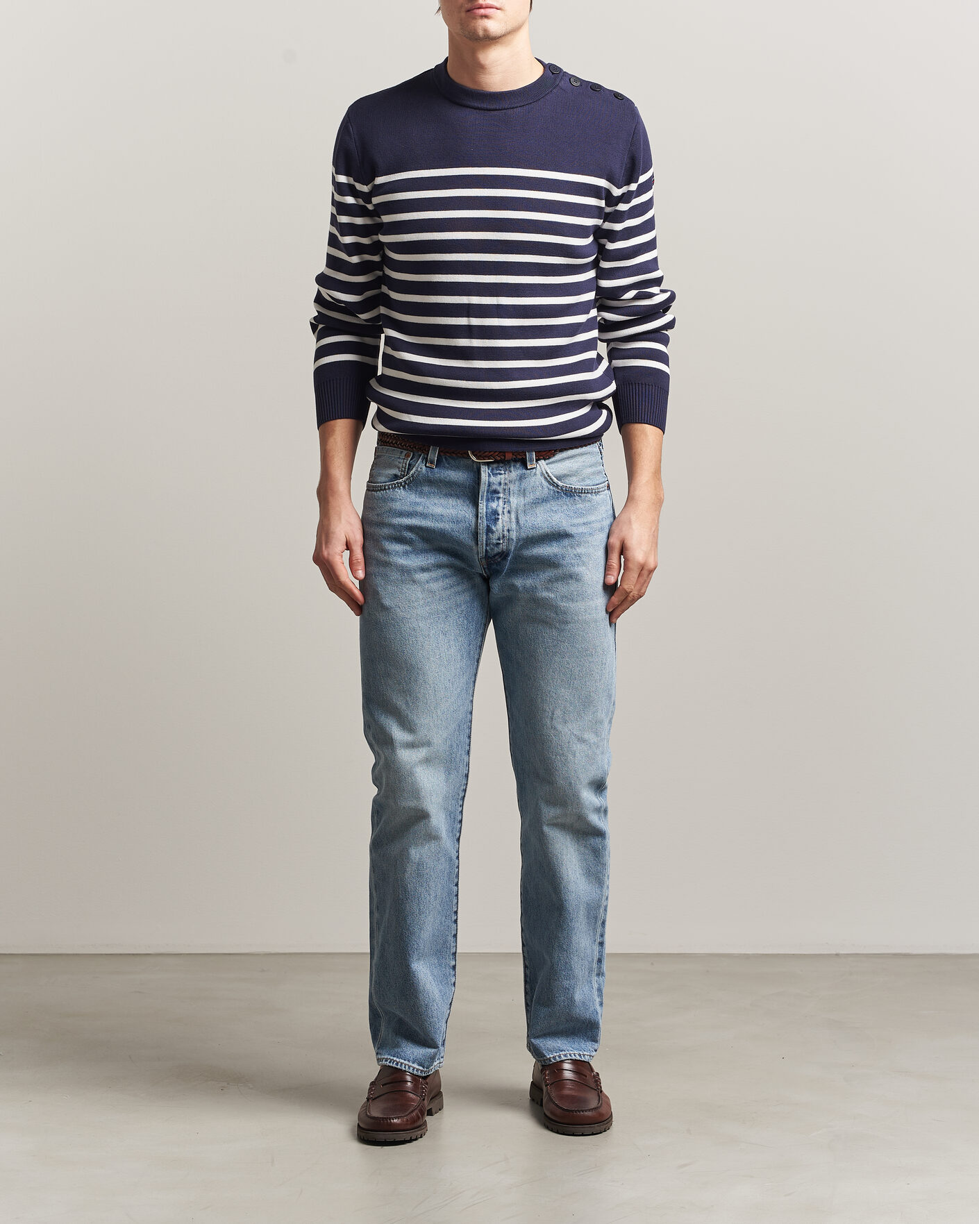 Herr | Tröjor | Armor-lux | Groix Striped Sweater Navy/Nature
