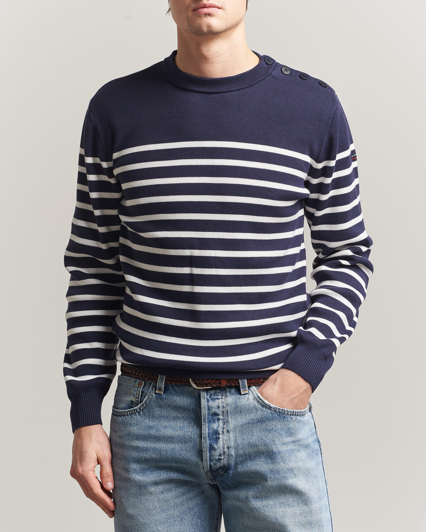 Herr | Tröjor | Armor-lux | Groix Striped Sweater Navy/Nature