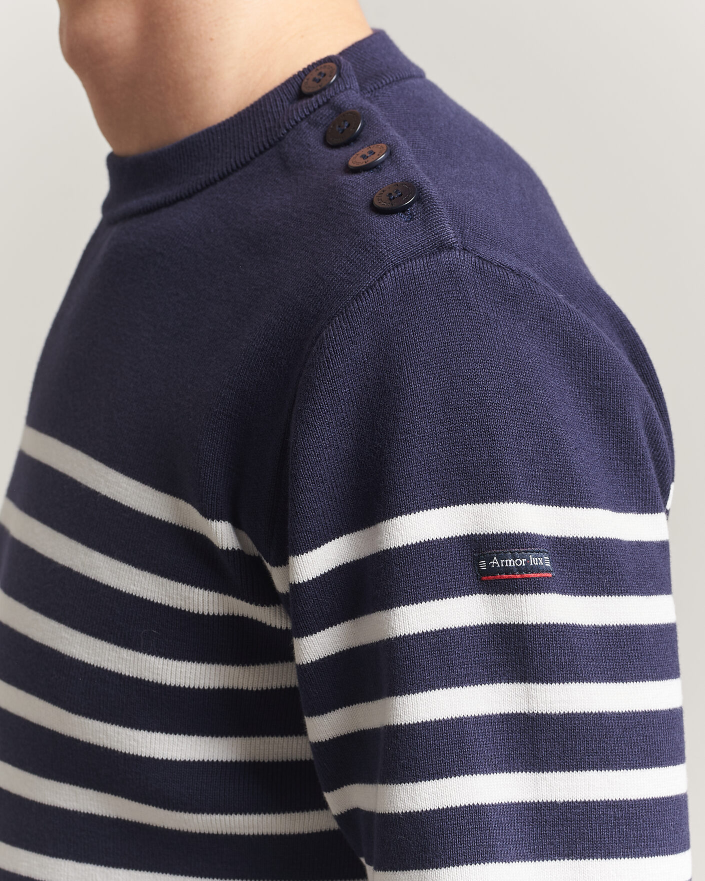 Herr | Tröjor | Armor-lux | Groix Striped Sweater Navy/Nature