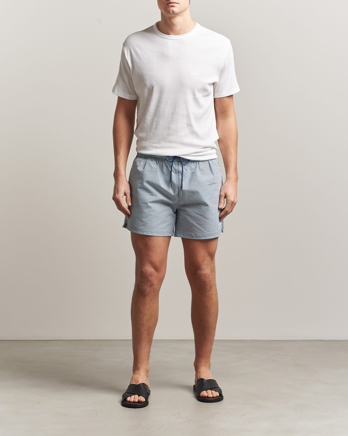 Herr | Badbyxor | BOSS BLACK | Velvetfish Seersucker Swimshorts Open Blue