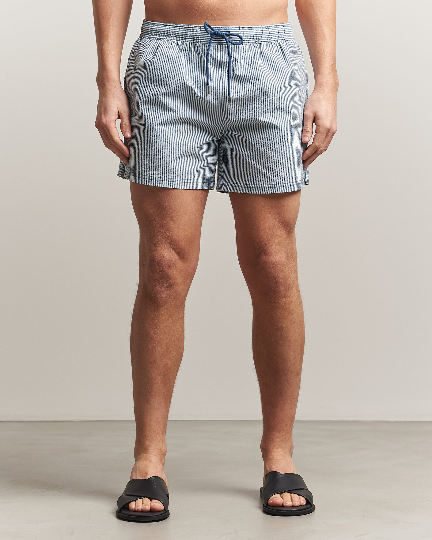 Herr | Badbyxor | BOSS BLACK | Velvetfish Seersucker Swimshorts Open Blue