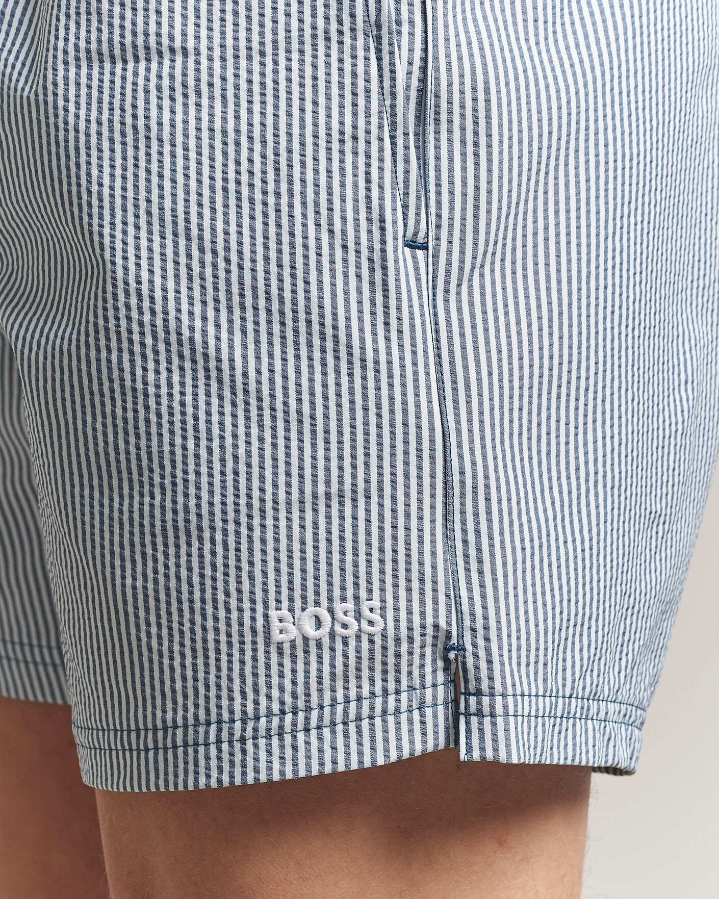 Herr | Badbyxor | BOSS BLACK | Velvetfish Seersucker Swimshorts Open Blue