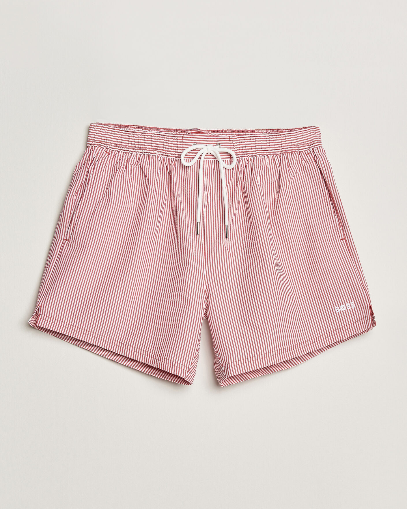Herr | Badbyxor | BOSS BLACK | Velvetfish Seersucker Swimshorts Dark Red