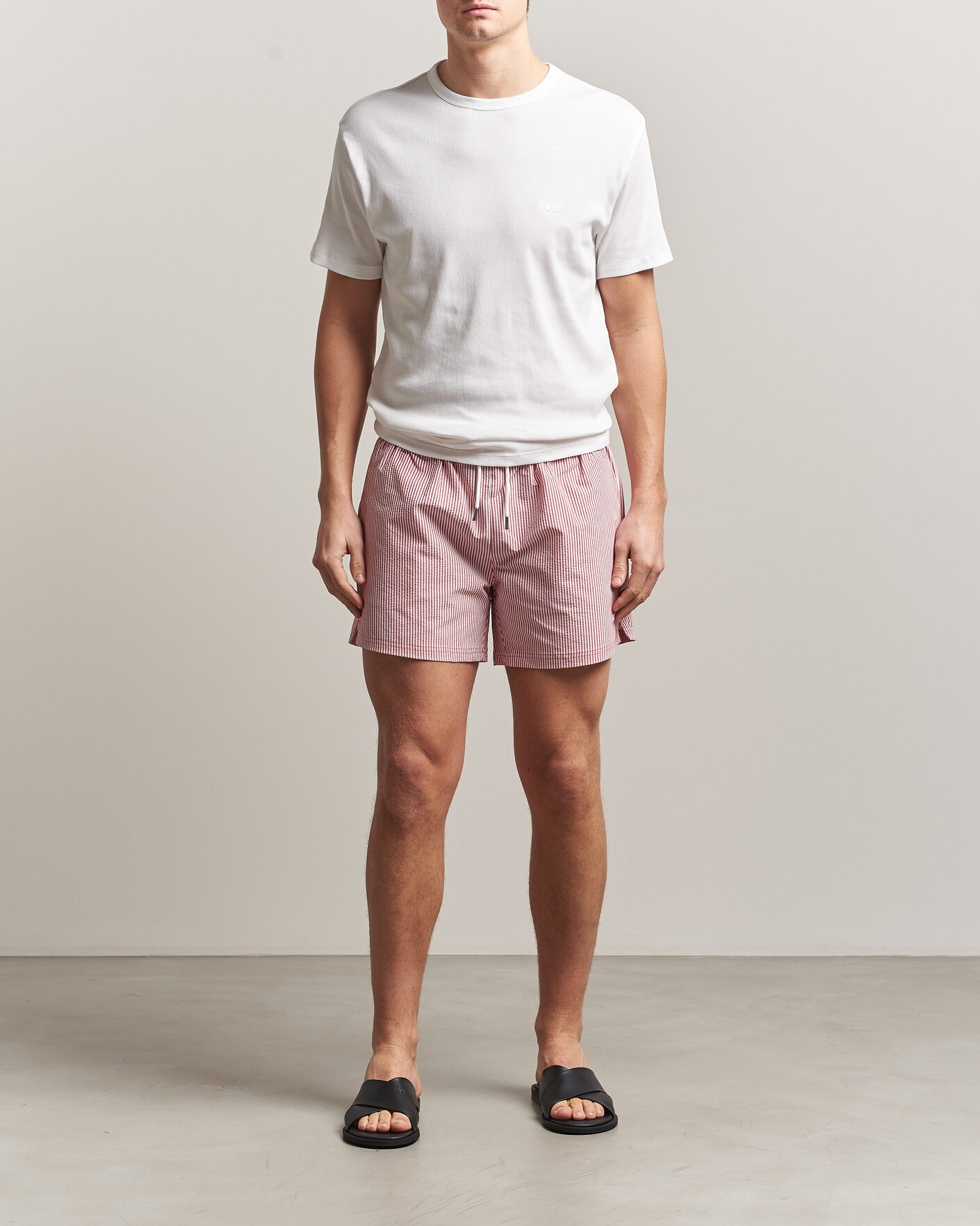 Herr | Badbyxor | BOSS BLACK | Velvetfish Seersucker Swimshorts Dark Red