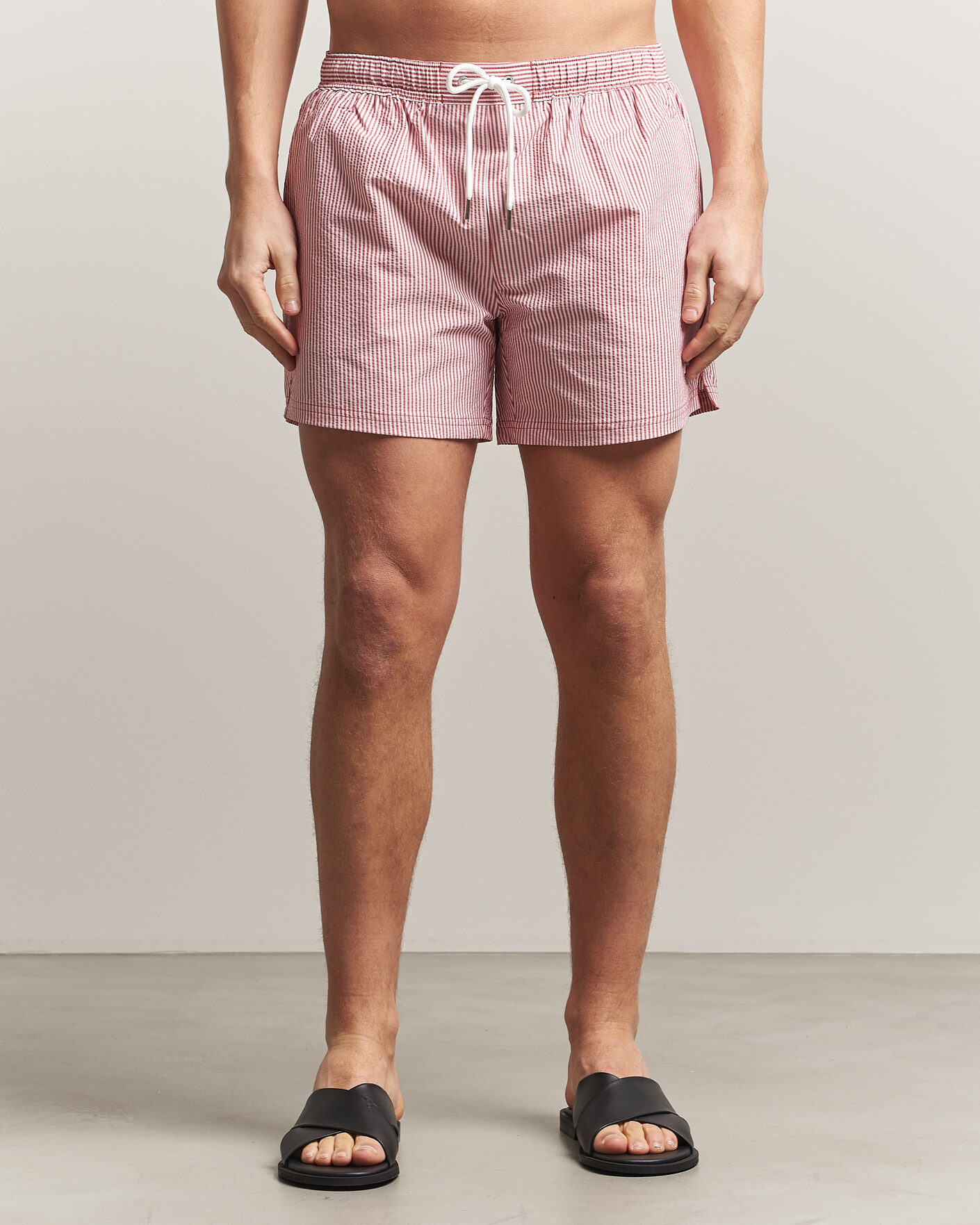 Herr | Badbyxor | BOSS BLACK | Velvetfish Seersucker Swimshorts Dark Red