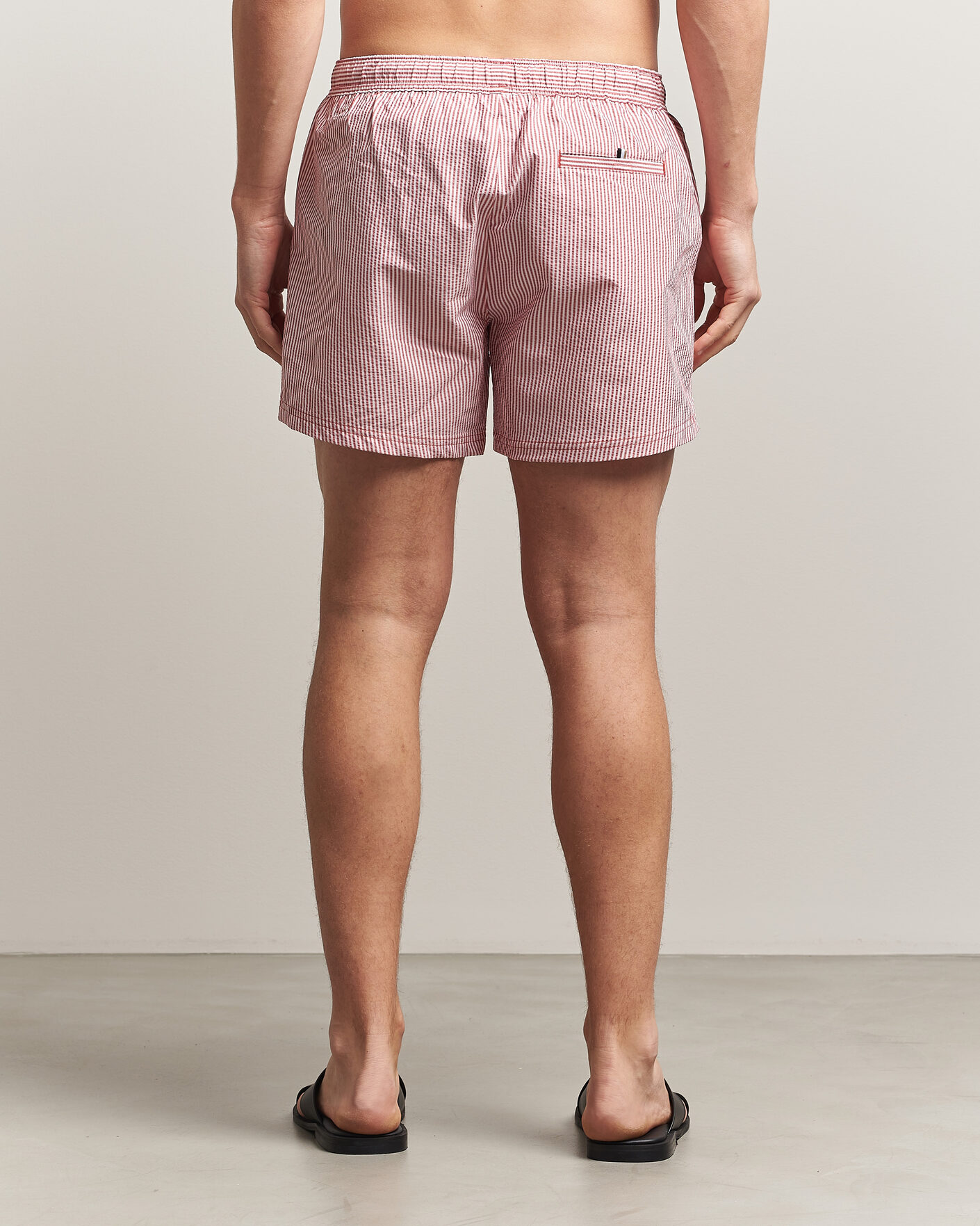 Herr | Badbyxor | BOSS BLACK | Velvetfish Seersucker Swimshorts Dark Red