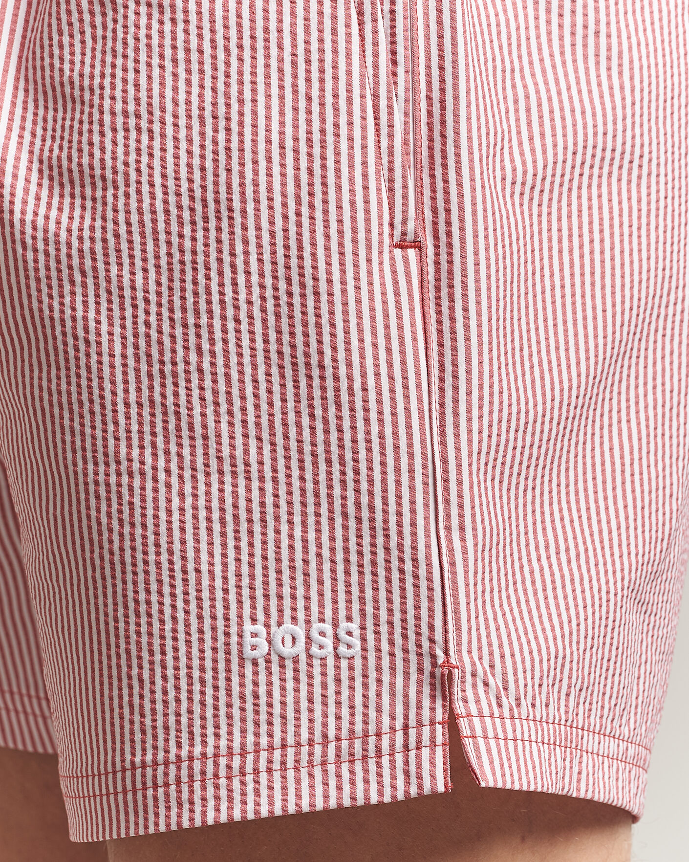 Herr | Badbyxor | BOSS BLACK | Velvetfish Seersucker Swimshorts Dark Red