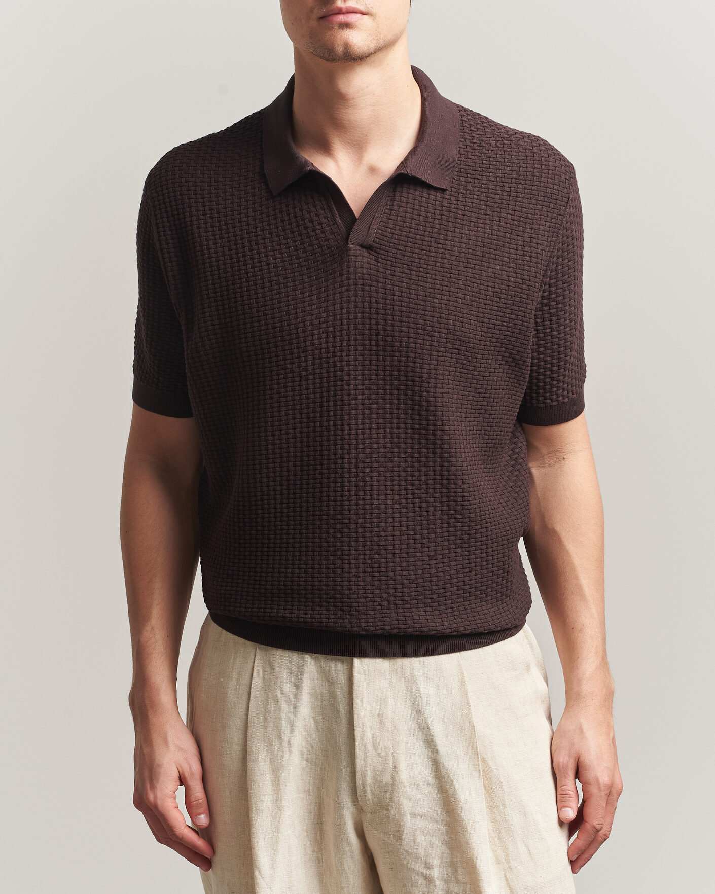 Herr | Pikéer | BOSS BLACK | Natalo Structured Knitted Polo Dark Brown