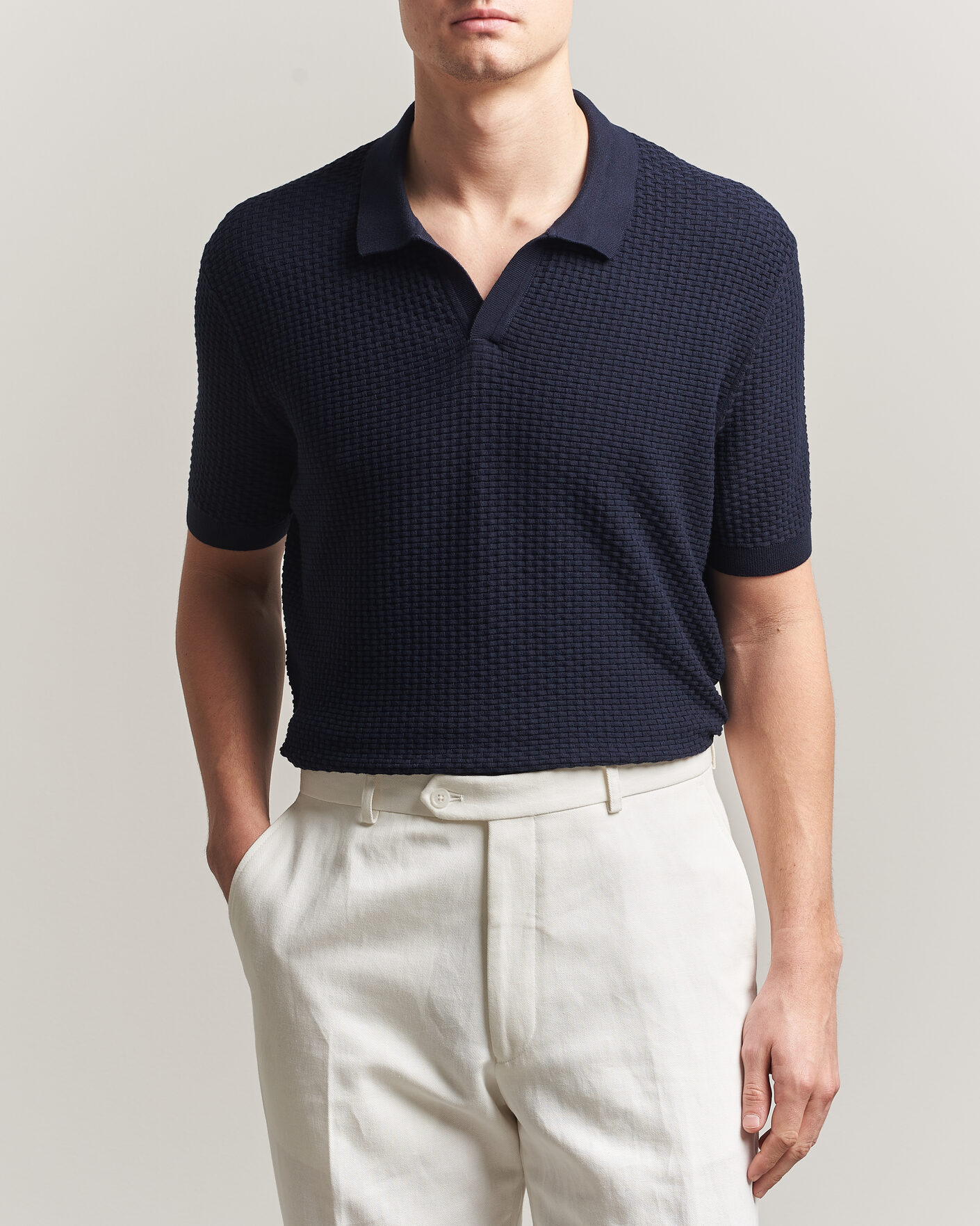 Herr | Pikéer | BOSS BLACK | Natalo Structured Knitted Polo Dark Blue