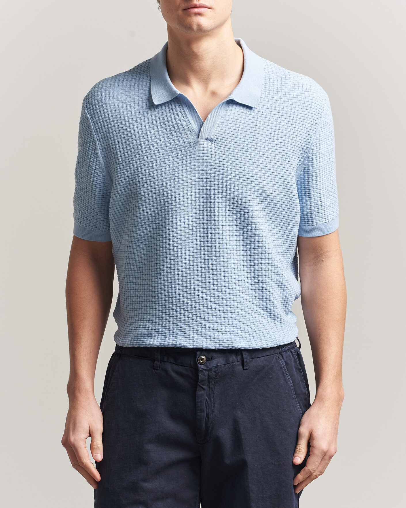 Herr | Pikéer | BOSS BLACK | Natalo Structured Knitted Polo Light Blue