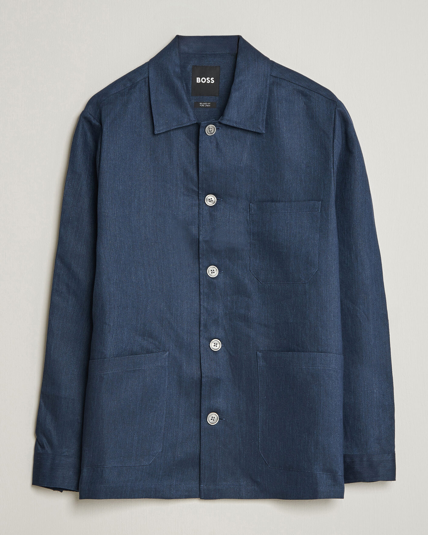 Herr | Skjortor | BOSS BLACK | Cai Linen Overshirt Dark Blue