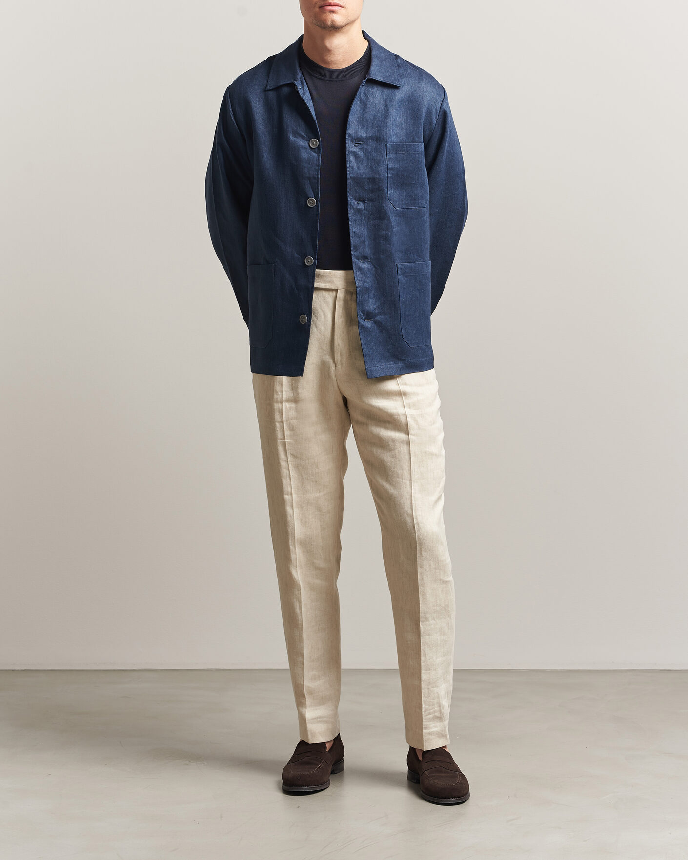 Herr | Skjortor | BOSS BLACK | Cai Linen Overshirt Dark Blue
