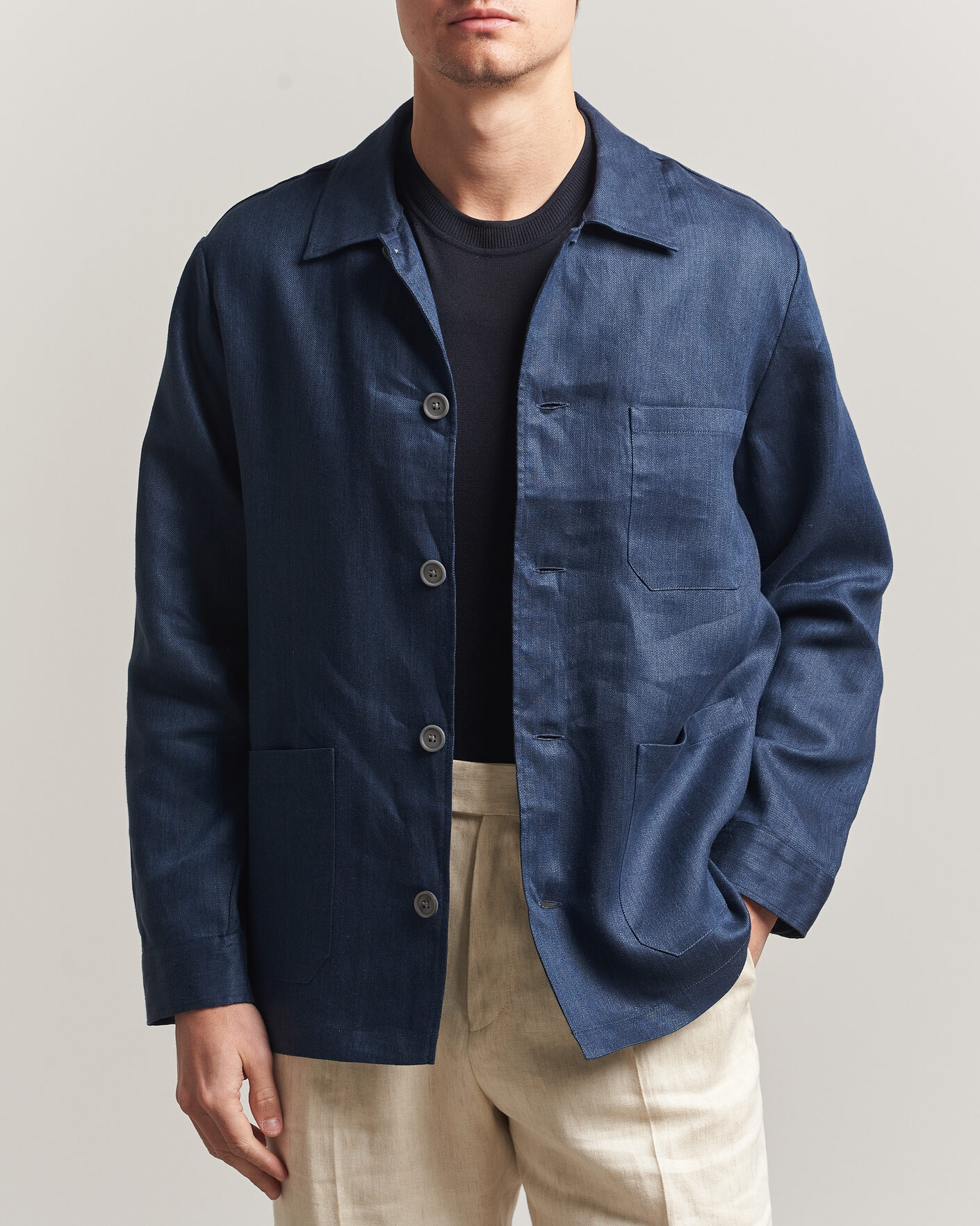 Herr | Skjortor | BOSS BLACK | Cai Linen Overshirt Dark Blue