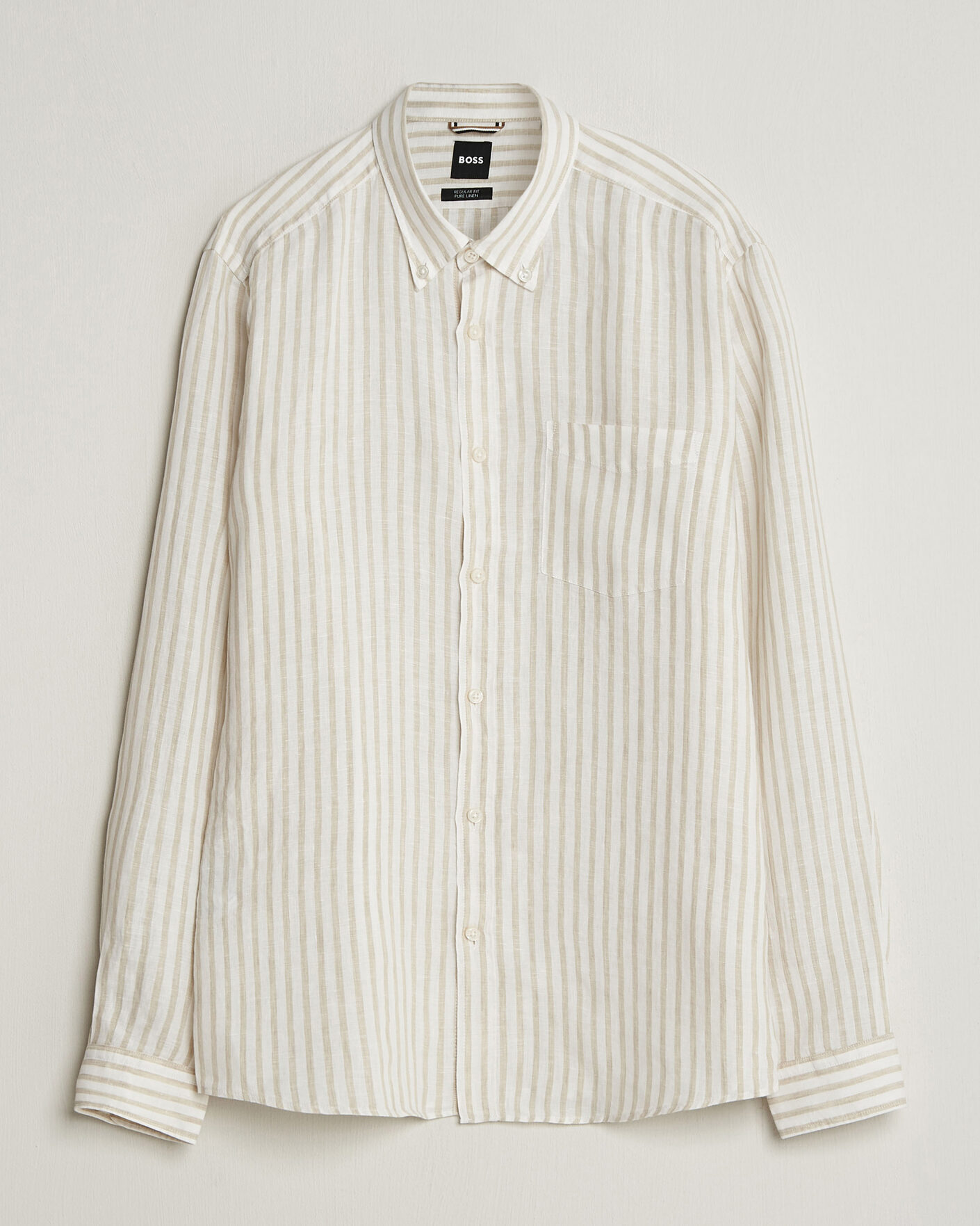 Herr | Skjortor | BOSS BLACK | Liam Striped Linen Shirt Open Beige