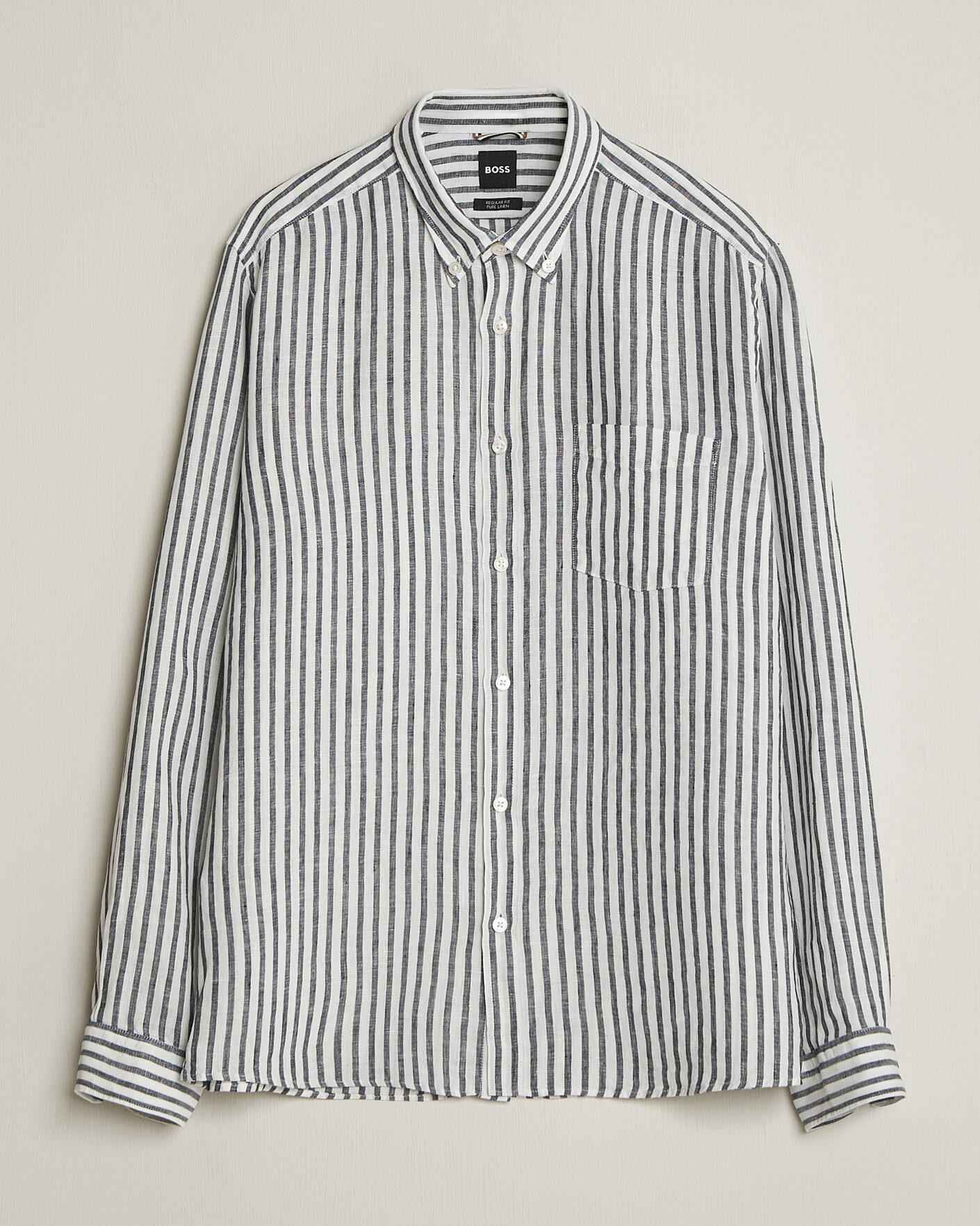 Herr | Skjortor | BOSS BLACK | Liam Striped Linen Shirt Dark Blue