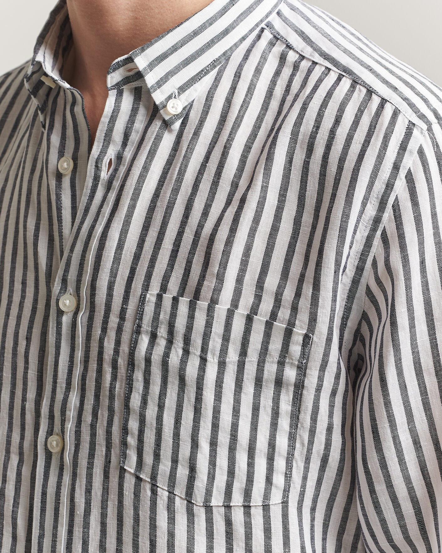 Herr | Skjortor | BOSS BLACK | Liam Striped Linen Shirt Dark Blue