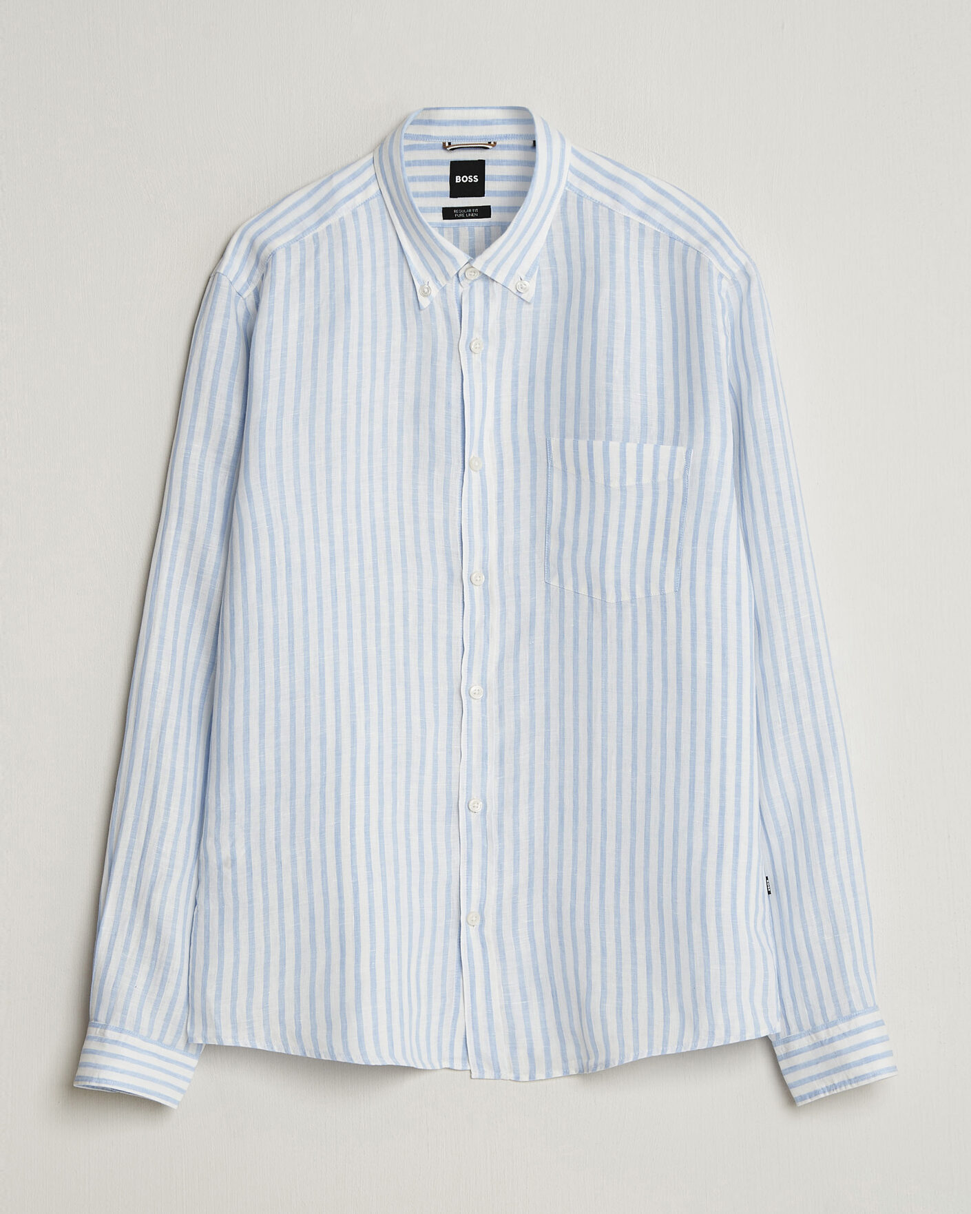 Herr | Skjortor | BOSS BLACK | Liam Striped Linen Shirt Light Blue