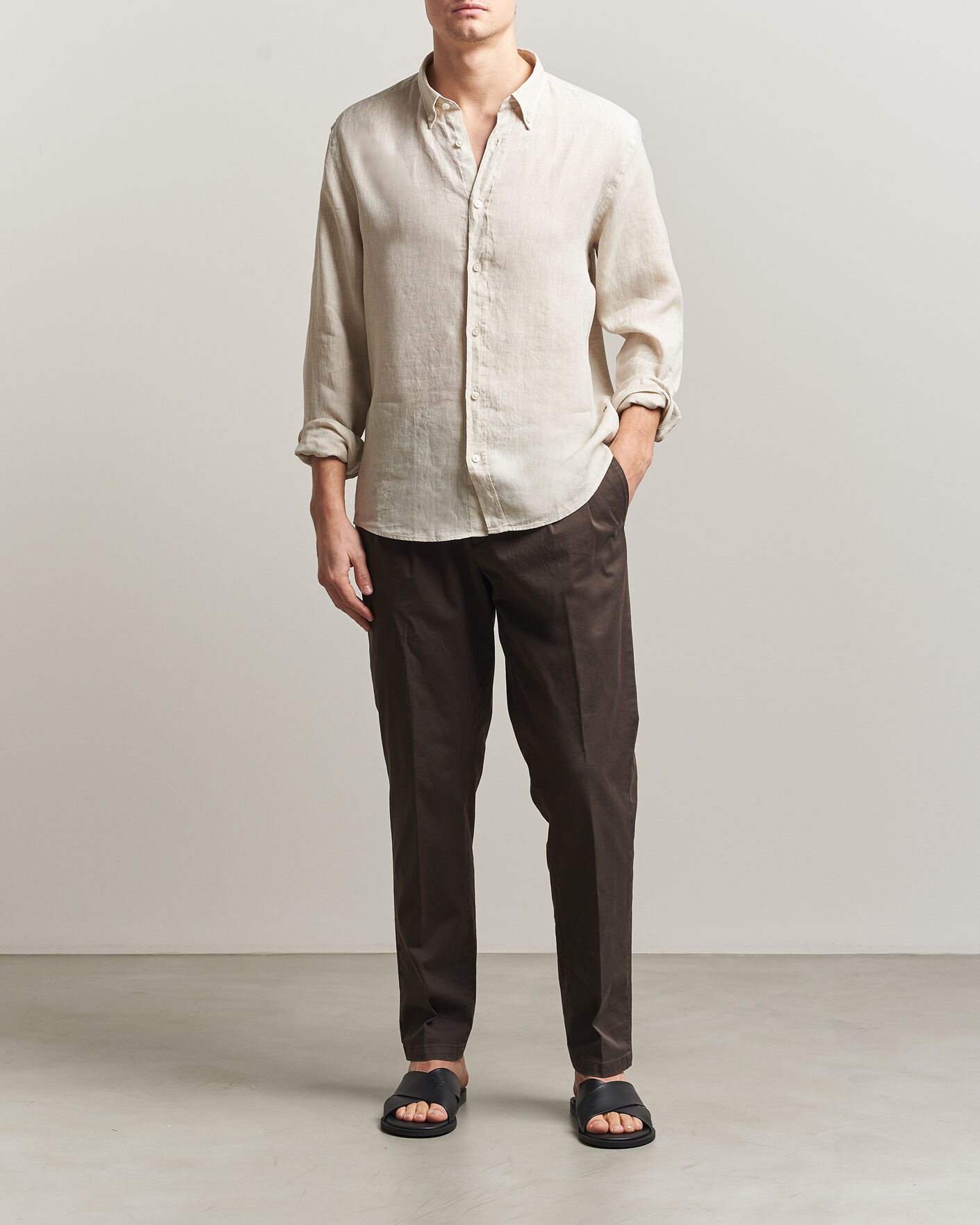 Herr | Skjortor | BOSS BLACK | Liam Linen Shirt Open Beige