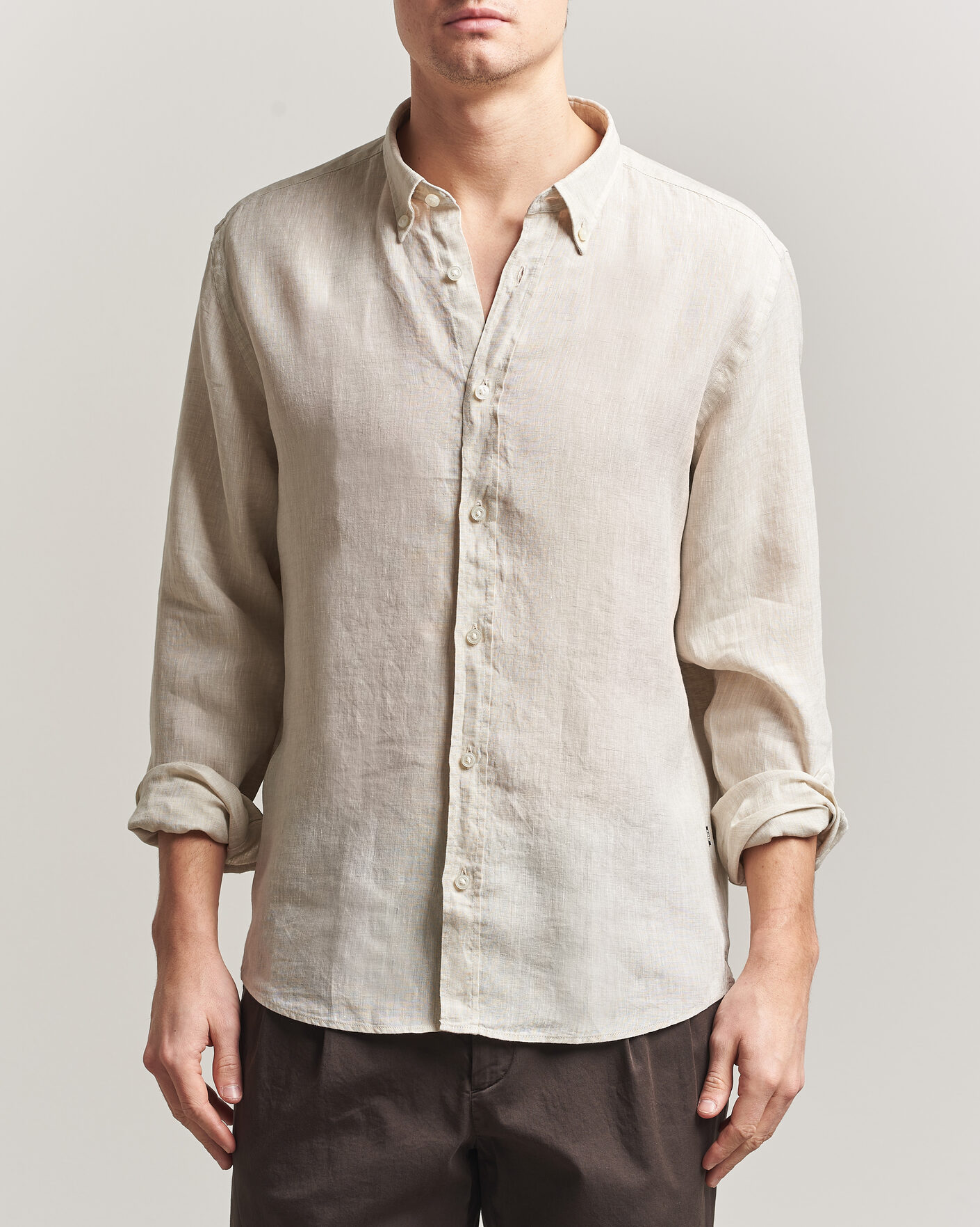 Herr | Skjortor | BOSS BLACK | Liam Linen Shirt Open Beige
