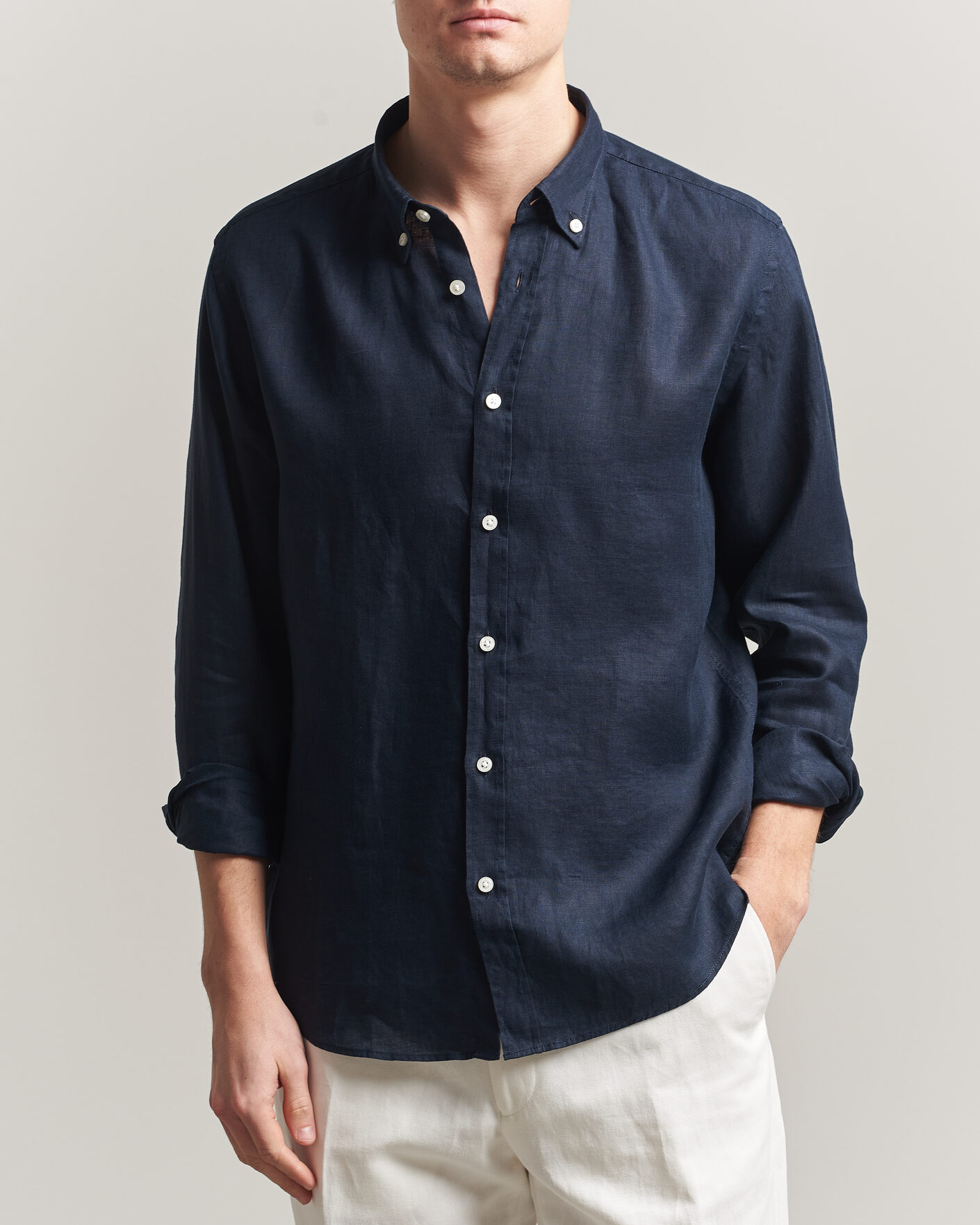 Herr | Skjortor | BOSS BLACK | Liam Linen Shirt Dark Blue