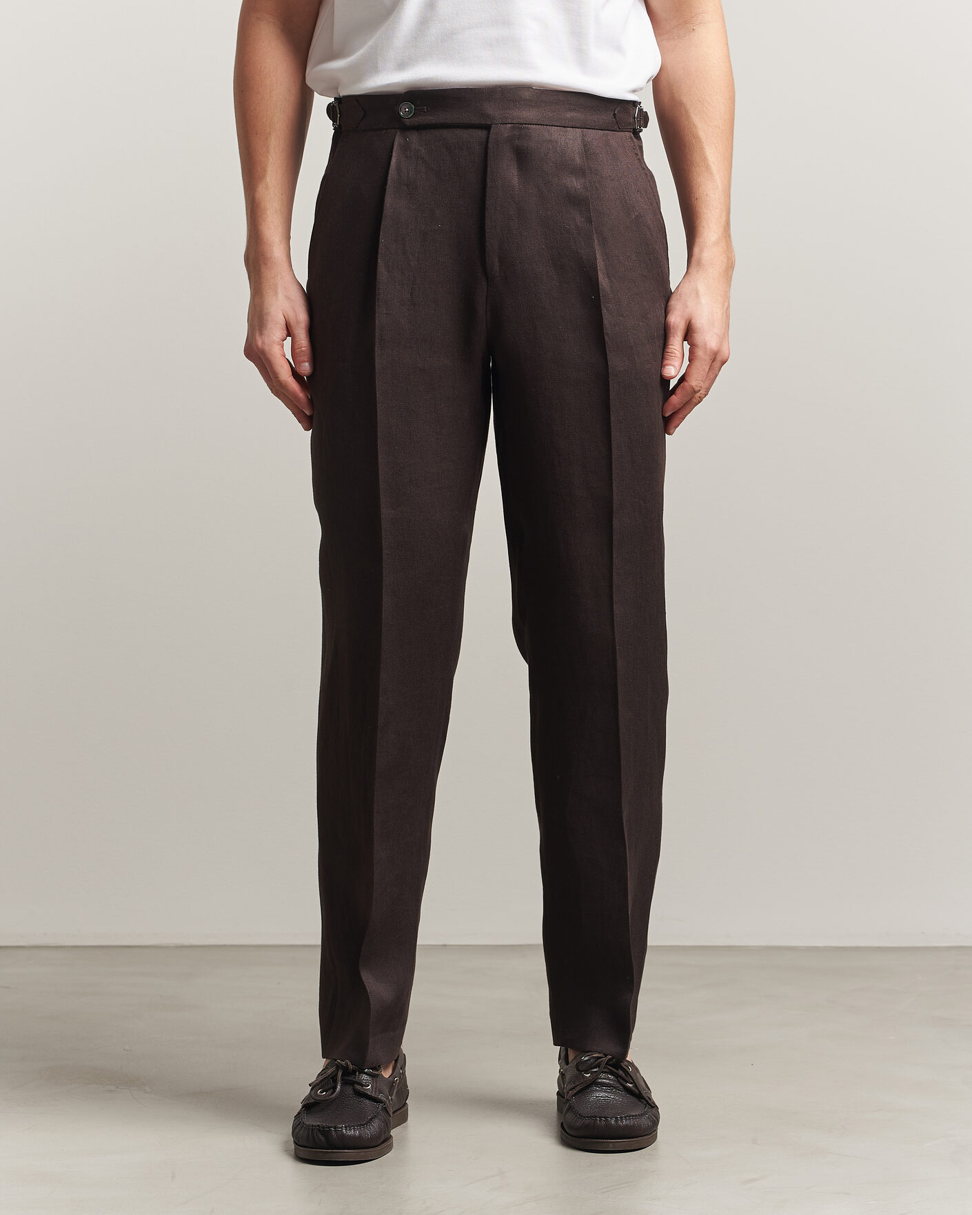 Herr | Byxor | BOSS BLACK | Perino Linen Suit Trousers Dark Brown