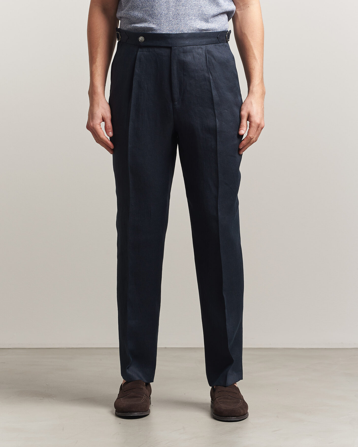 Herr | Byxor | BOSS BLACK | Perino Linen Suit Trousers Dark Blue