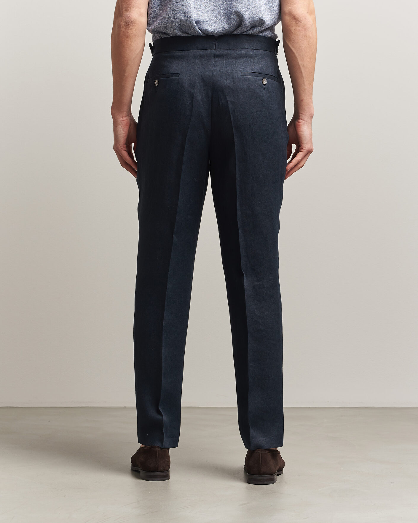 Herr | Byxor | BOSS BLACK | Perino Linen Suit Trousers Dark Blue