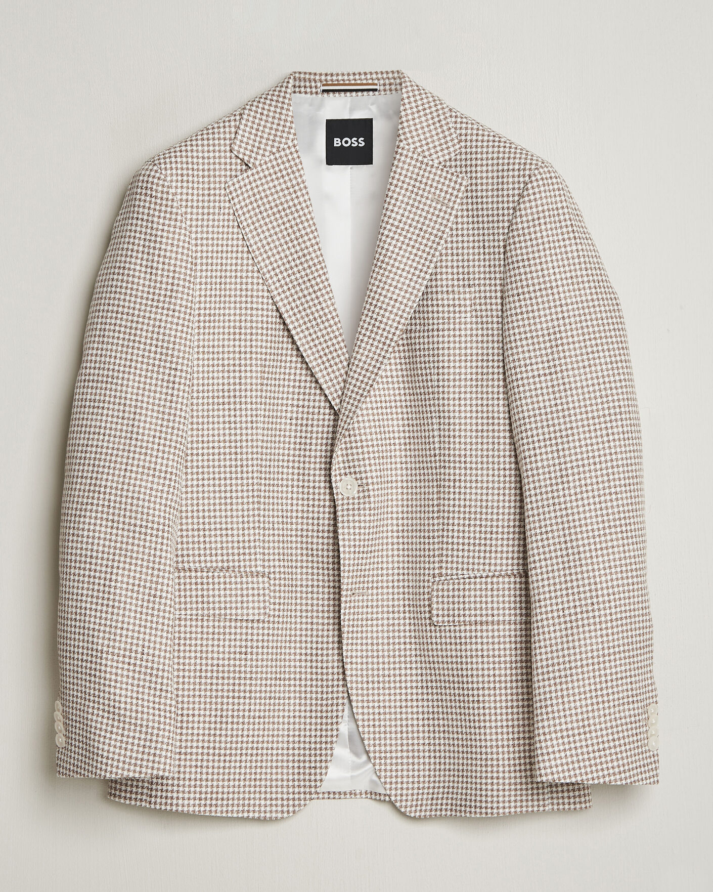 Herr | Kavajer | BOSS BLACK | Hutson Linen/Cotton Houndstooth Blazer Open Beige