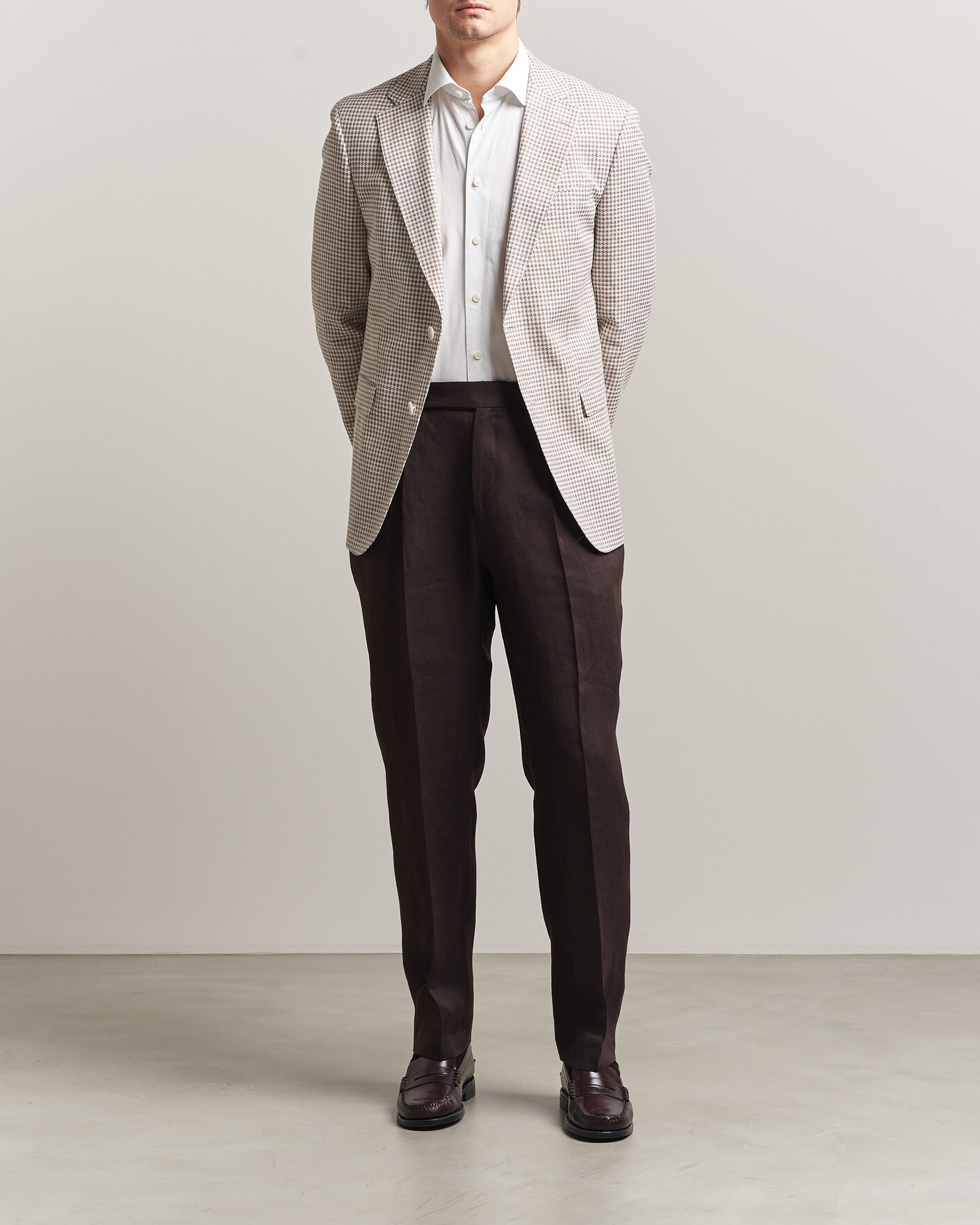 Herr | Kavajer | BOSS BLACK | Hutson Linen/Cotton Houndstooth Blazer Open Beige