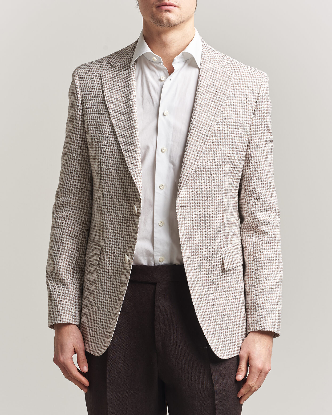 Herr | Kavajer | BOSS BLACK | Hutson Linen/Cotton Houndstooth Blazer Open Beige