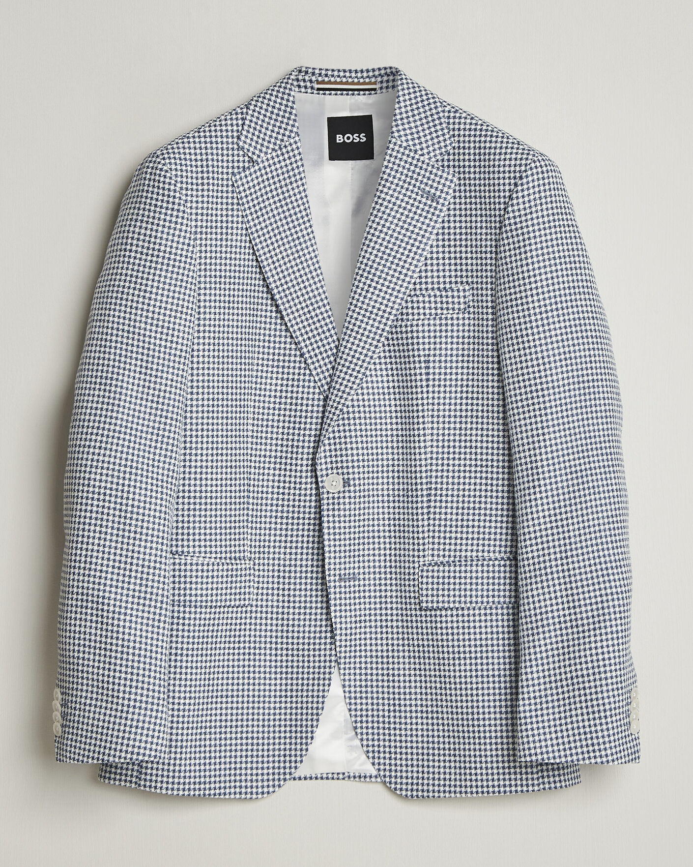 Herr | Kavajer | BOSS BLACK | Hutson Linen/Cotton Houndstooth Blazer Open Blue