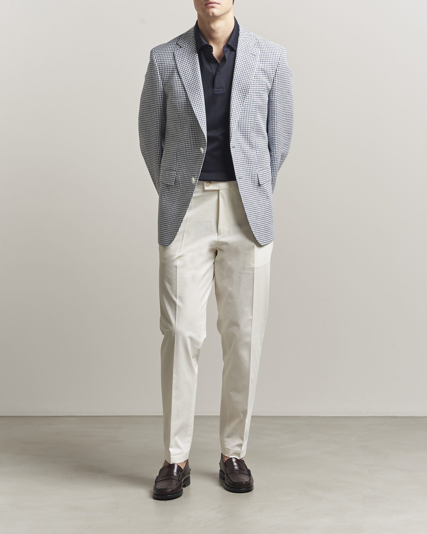 Herr | Kavajer | BOSS BLACK | Hutson Linen/Cotton Houndstooth Blazer Open Blue