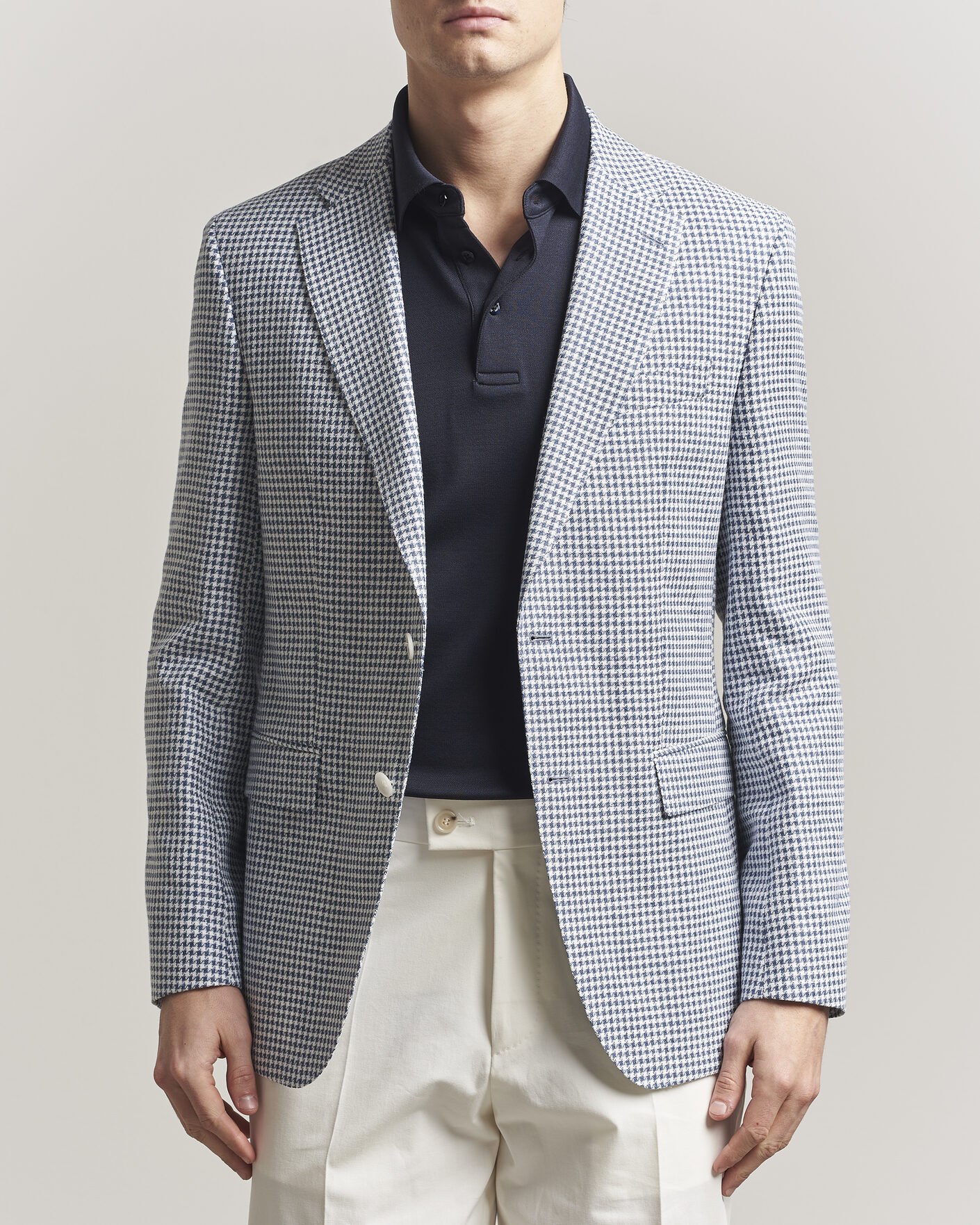 Herr | Kavajer | BOSS BLACK | Hutson Linen/Cotton Houndstooth Blazer Open Blue