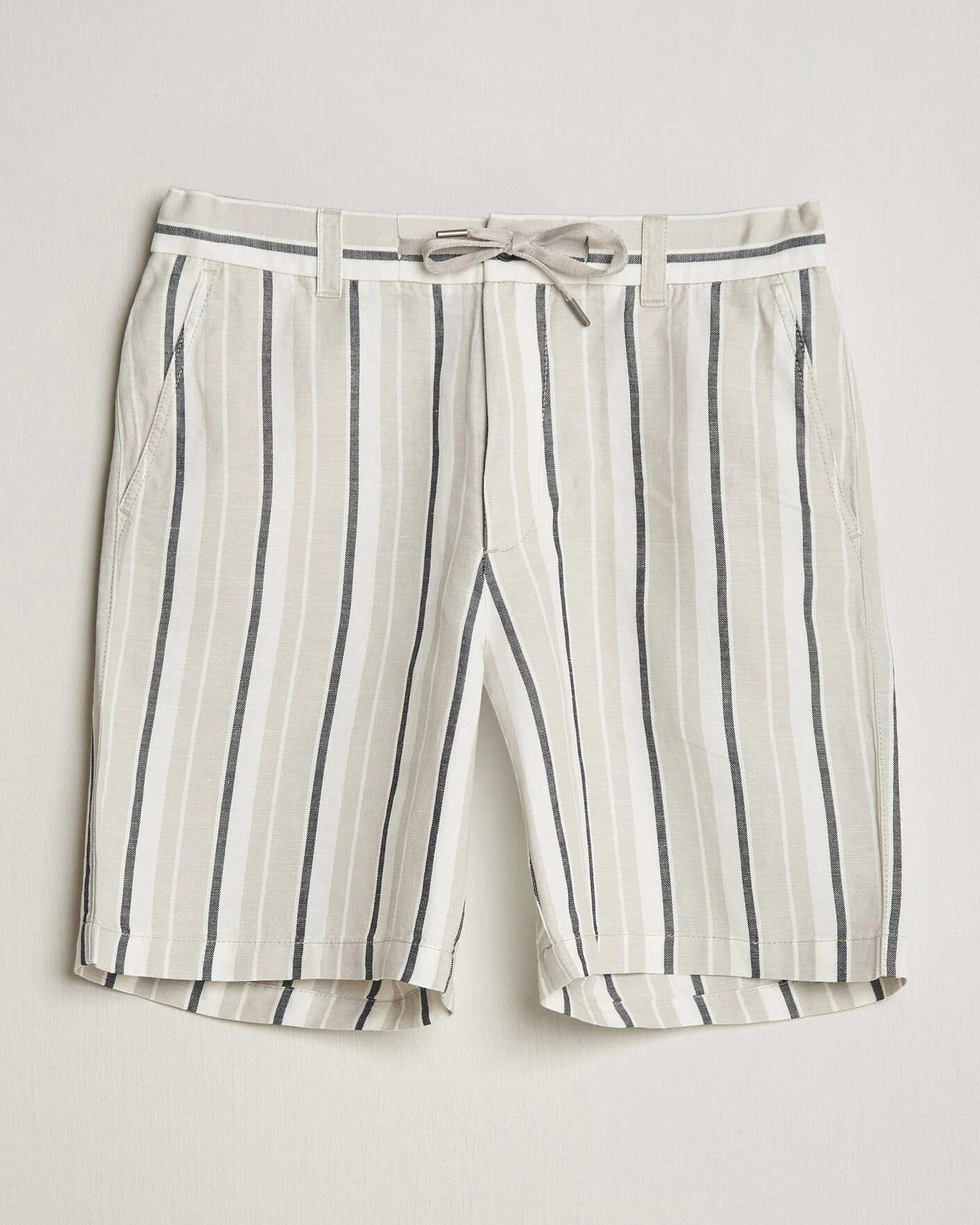 Herr | Shorts | BOSS ORANGE | Linen/Cotton Striped Drawstring Shorts Open Grey