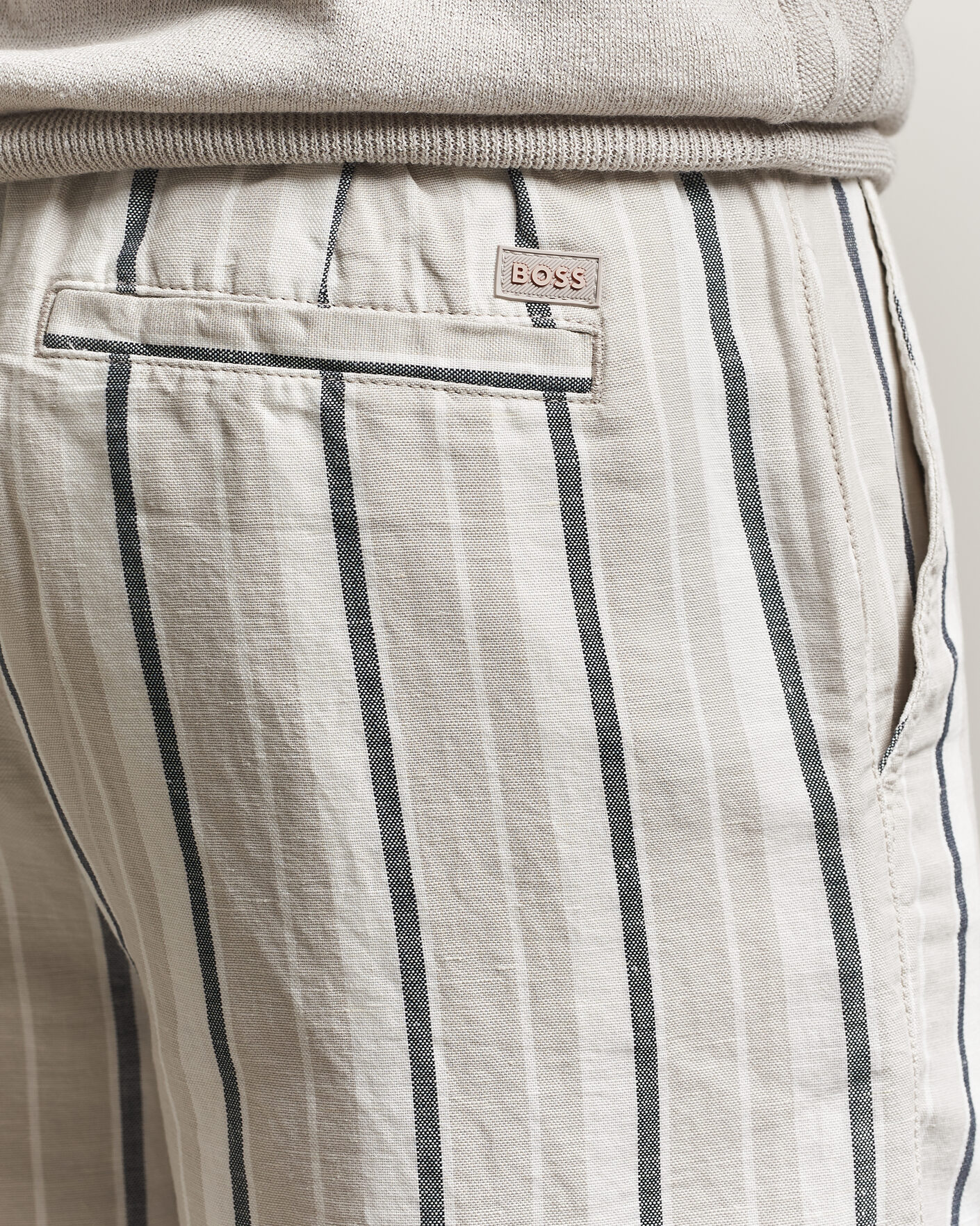 Herr | Shorts | BOSS ORANGE | Linen/Cotton Striped Drawstring Shorts Open Grey